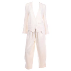 Vintage Sonia Rykiel Paris 1980s Cream Balloon Pants & Jacket Pantsuit Ensemble