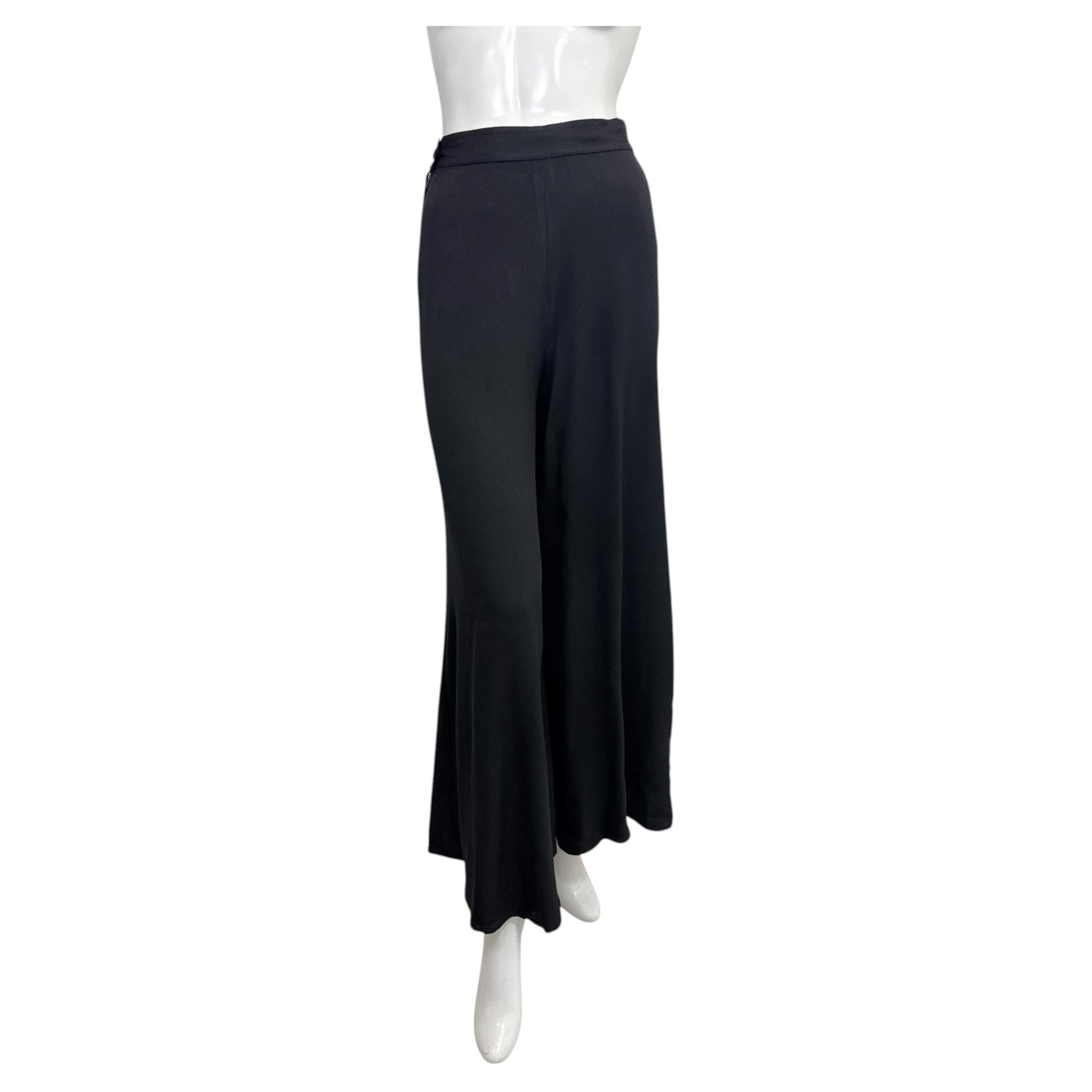 Vintage Sonia Rykiel Paris Black High-Waisted Wide Leg Crepe Trousers US 4