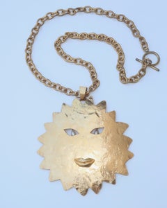 Vintage Sonia Rykiel Paris Large Gold Sun Pendant Necklace