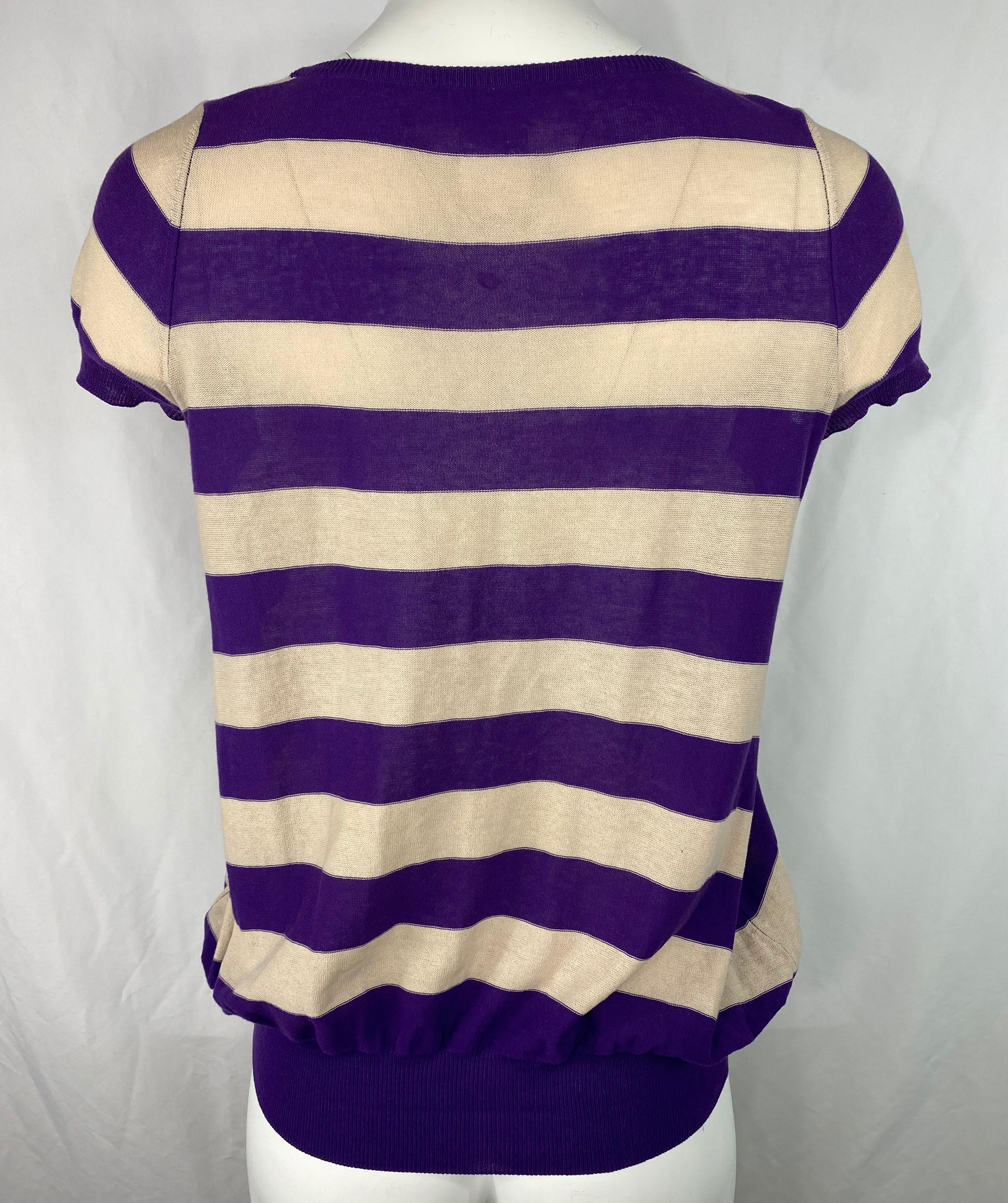 Vintage Sonia Rykiel Purple and Cream Striped Top, Size 38 In Excellent Condition For Sale In Beverly Hills, CA