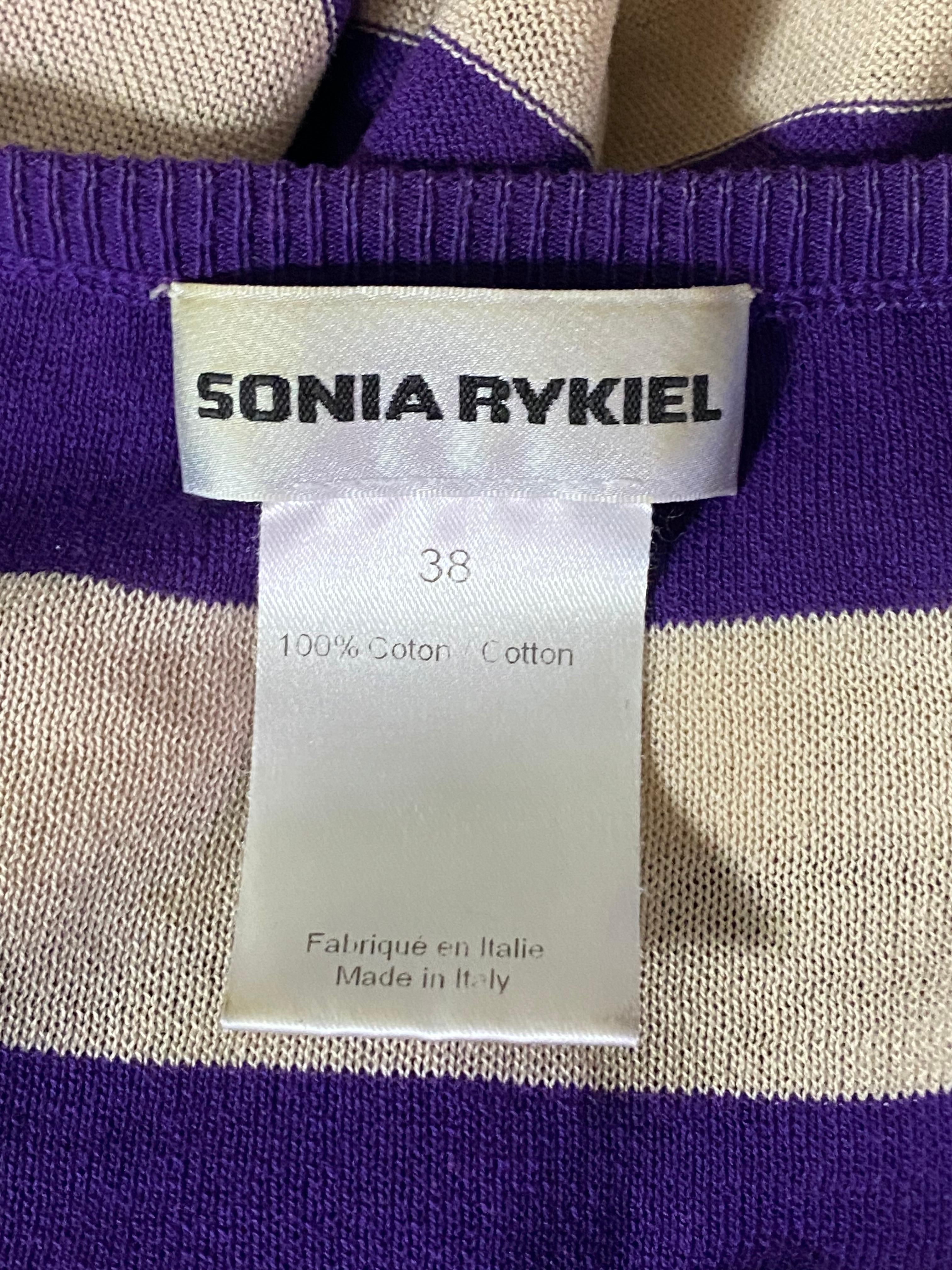 Vintage Sonia Rykiel Purple and Cream Striped Top, Size 38 For Sale 1