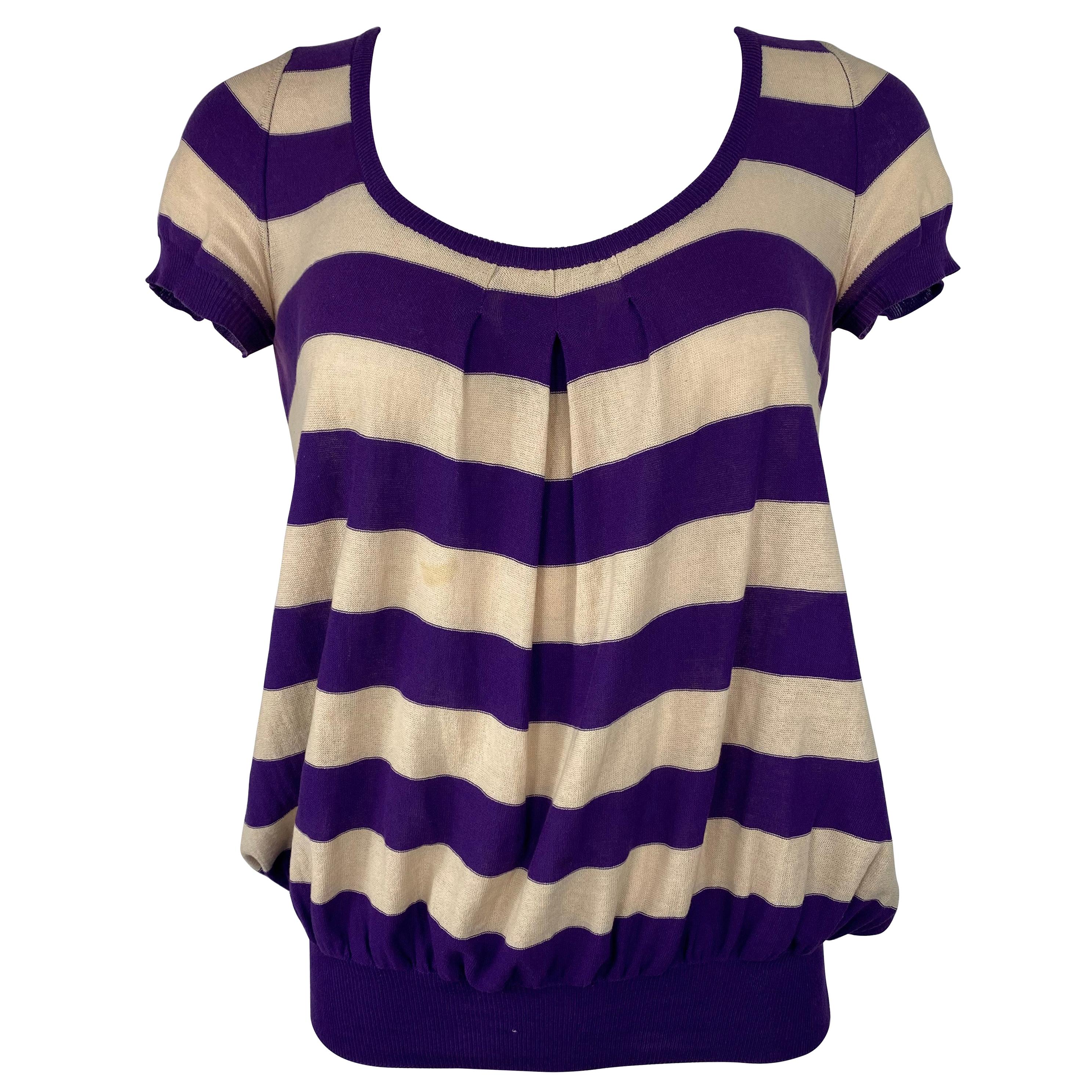 Vintage Sonia Rykiel Purple and Cream Striped Top, Size 38 For Sale
