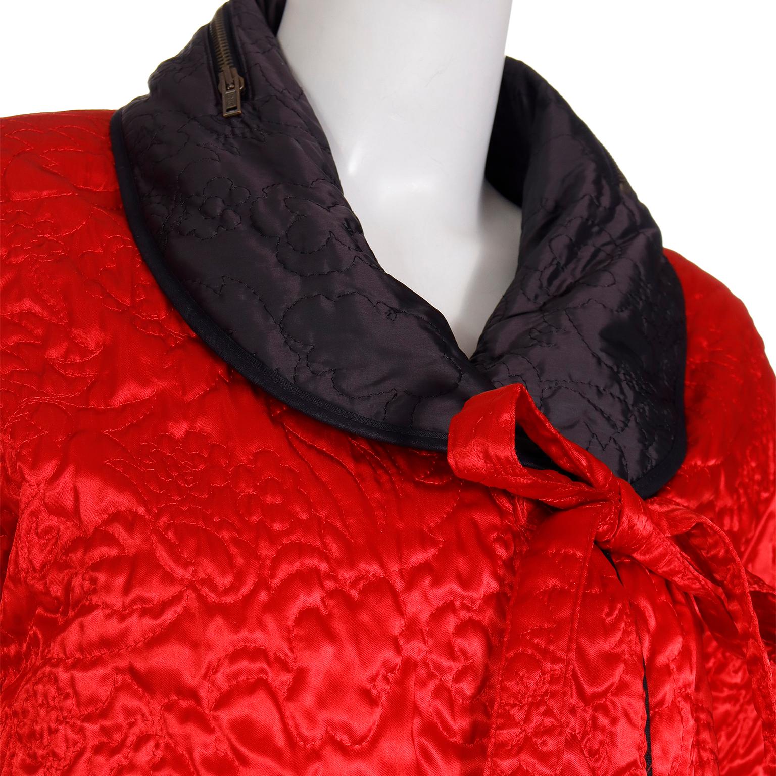 Vintage Sonia Rykiel Quilted Red & Black Reversible Jacket With Hood For Sale 6