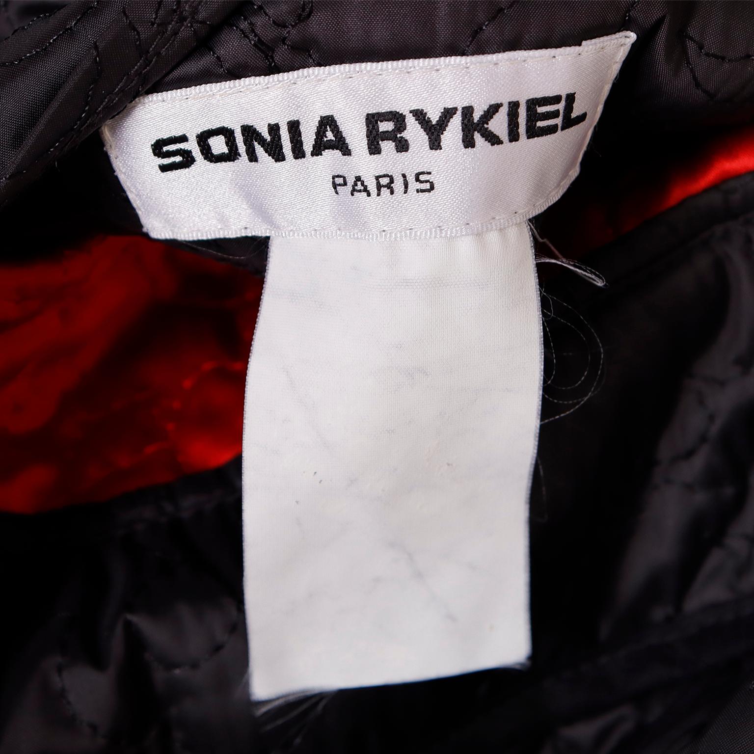 Vintage Sonia Rykiel Quilted Red & Black Reversible Jacket With Hood For Sale 8