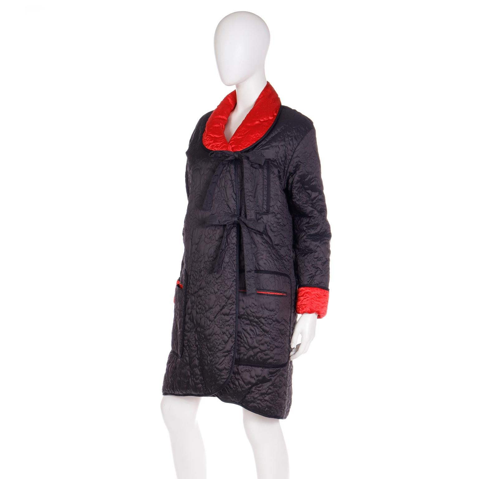 Vintage Sonia Rykiel Quilted Red & Black Reversible Jacket With Hood In Excellent Condition For Sale In Portland, OR