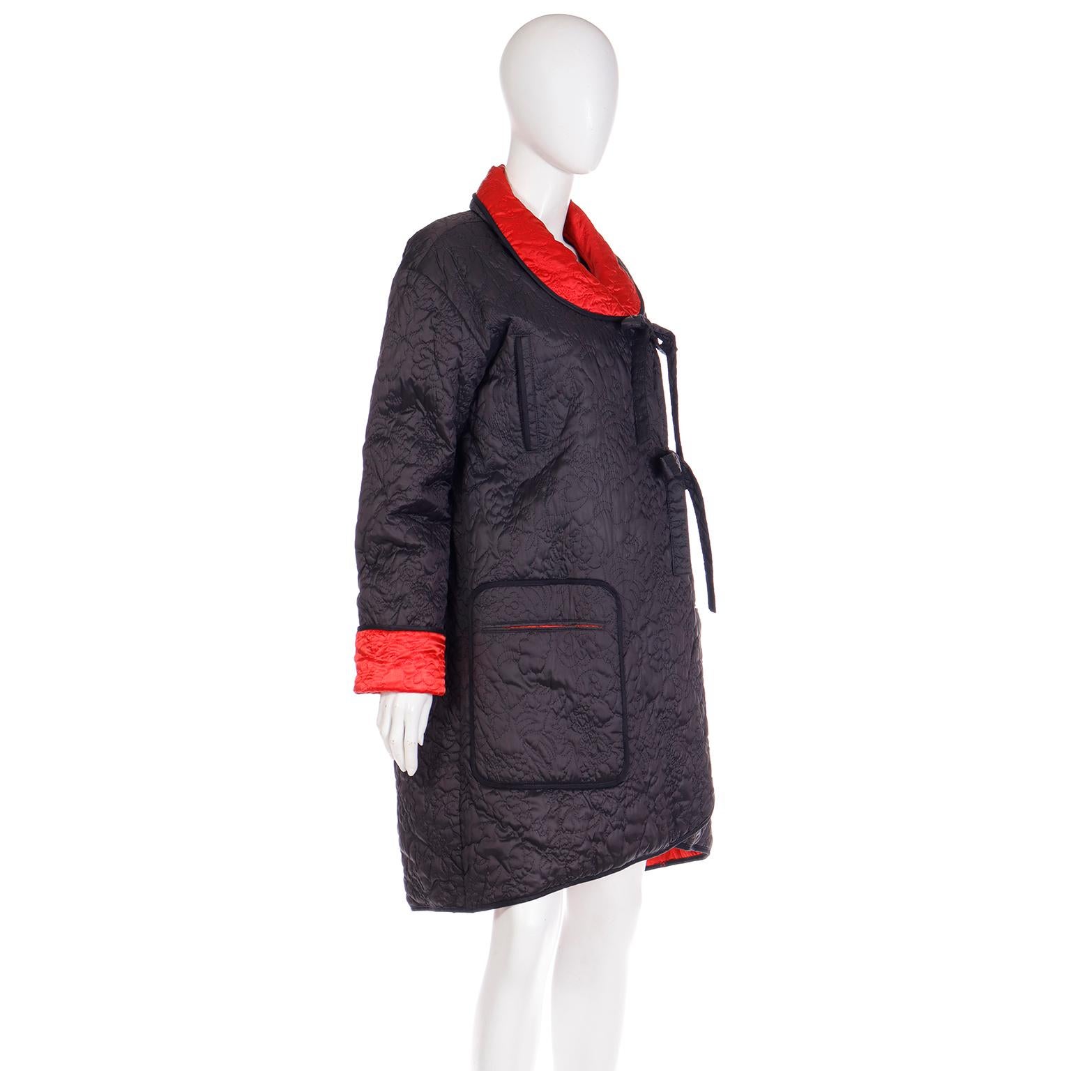 Vintage Sonia Rykiel Quilted Red & Black Reversible Jacket With Hood For Sale 1