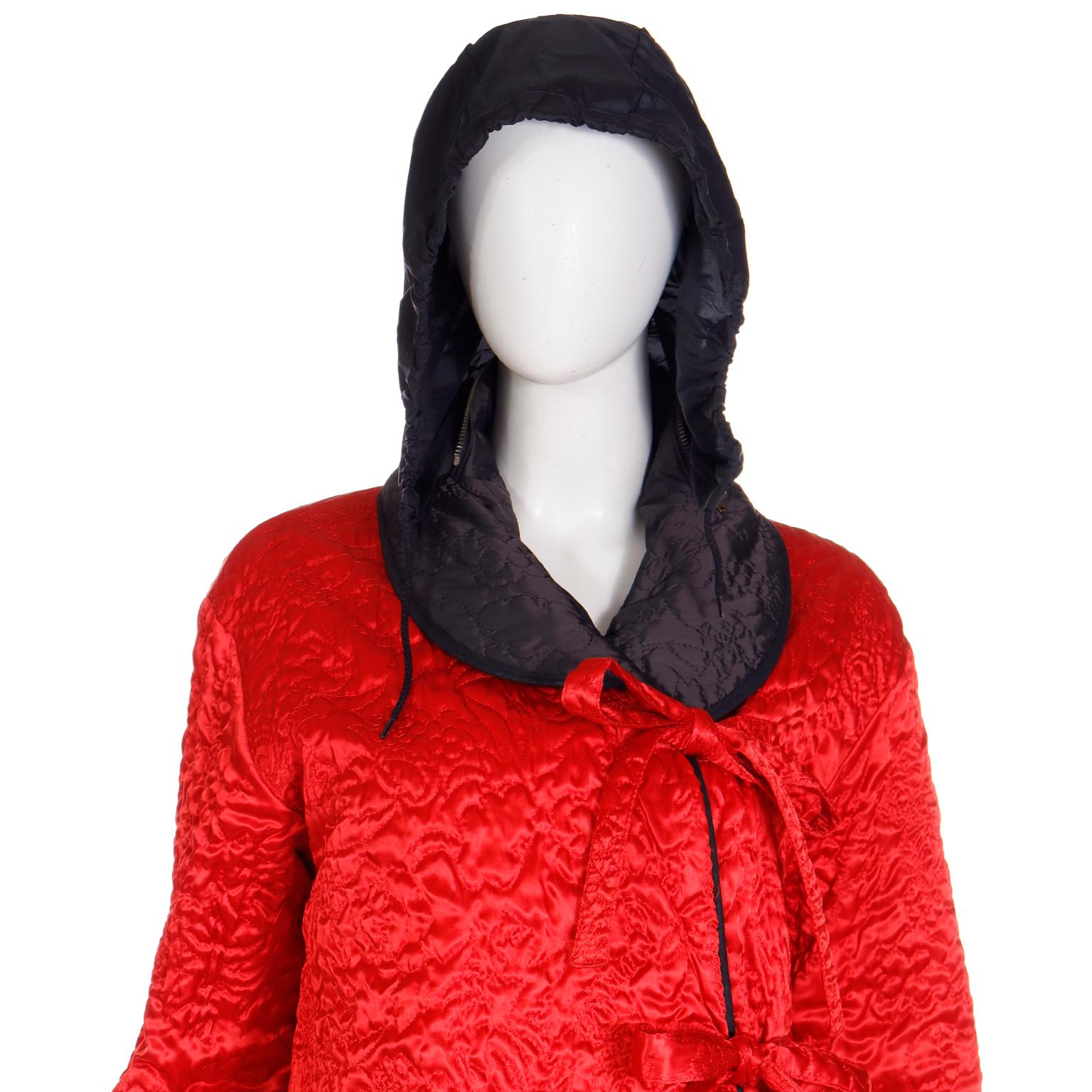 Vintage Sonia Rykiel Quilted Red & Black Reversible Jacket With Hood For Sale 4