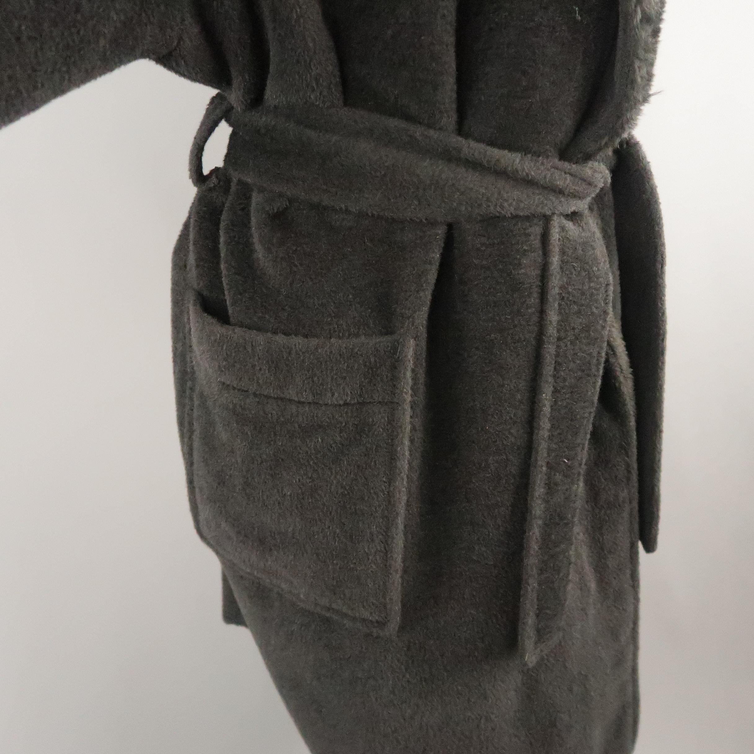 Vintage SONIA RYKIEL Size L Black Faux Fur Shawl Collar Robe Coat (Schwarz)