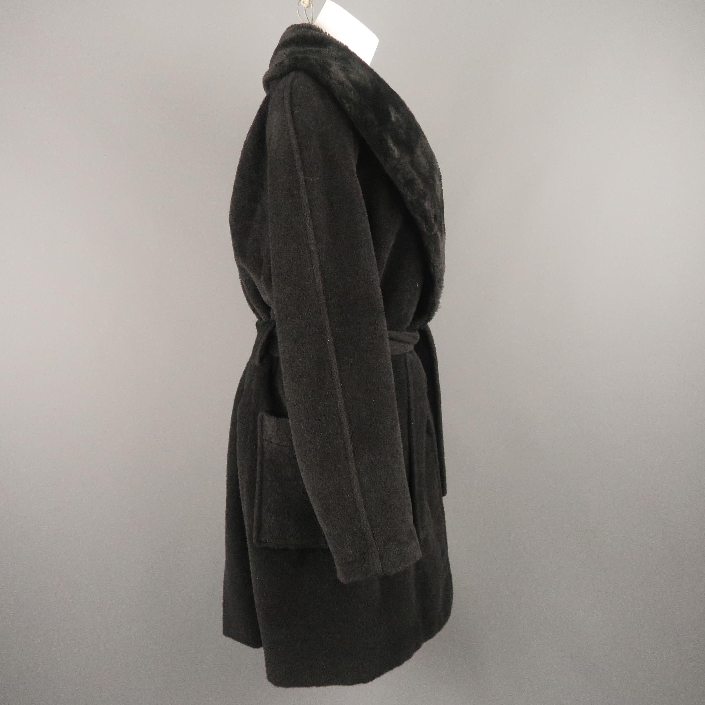 Vintage SONIA RYKIEL Size L Black Faux Fur Shawl Collar Robe Coat im Zustand „Gut“ in San Francisco, CA
