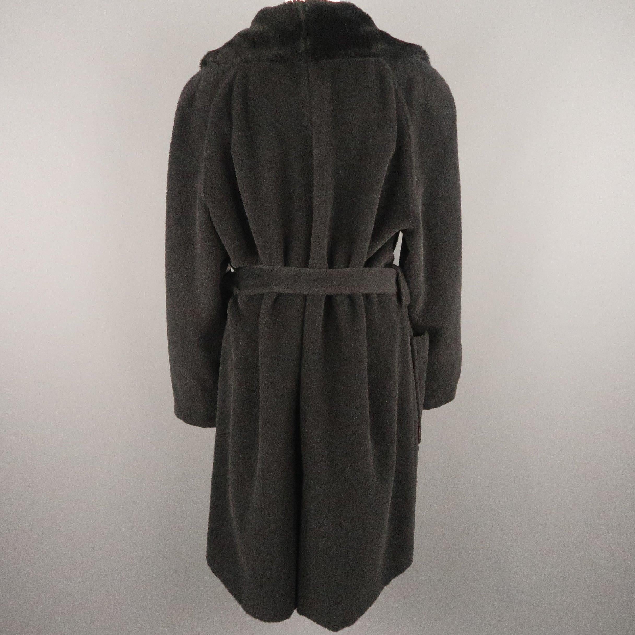 Vintage SONIA RYKIEL Size L Black Faux Fur Shawl Collar Robe Coat For Sale 1