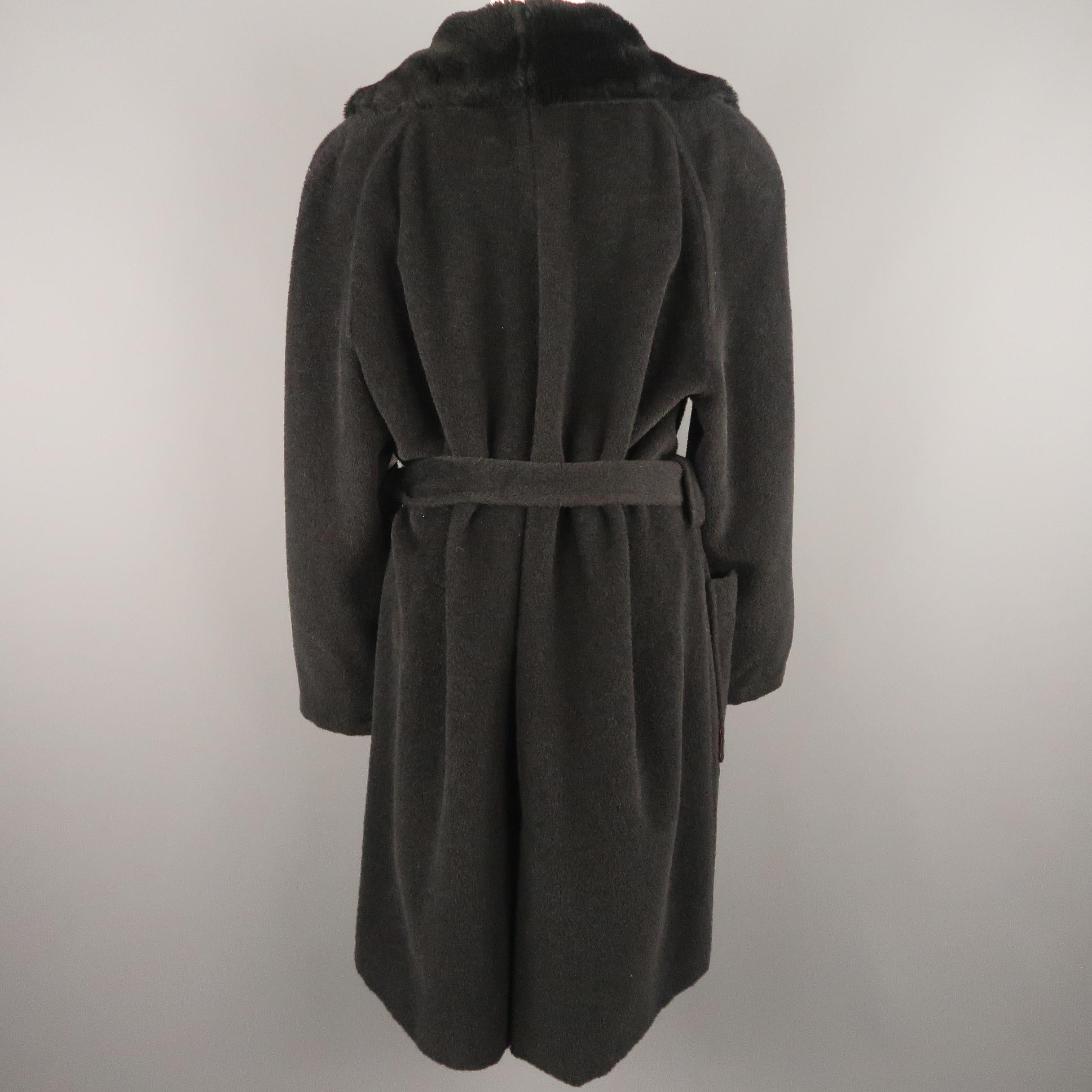 Vintage SONIA RYKIEL Size L Black Faux Fur Shawl Collar Robe Coat Damen