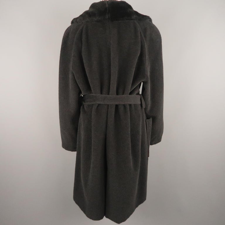 Vintage SONIA RYKIEL Size L Black Faux Fur Shawl Collar Robe Coat For ...