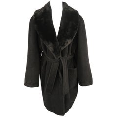 Vintage SONIA RYKIEL Size L Black Faux Fur Shawl Collar Robe Coat