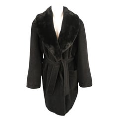 Vintage SONIA RYKIEL Size L Black Faux Fur Shawl Collar Robe Coat