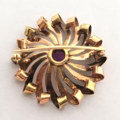 Vintage SORET Retro 14K Two Tone Rose Green Gold Amethyst Brooch US
