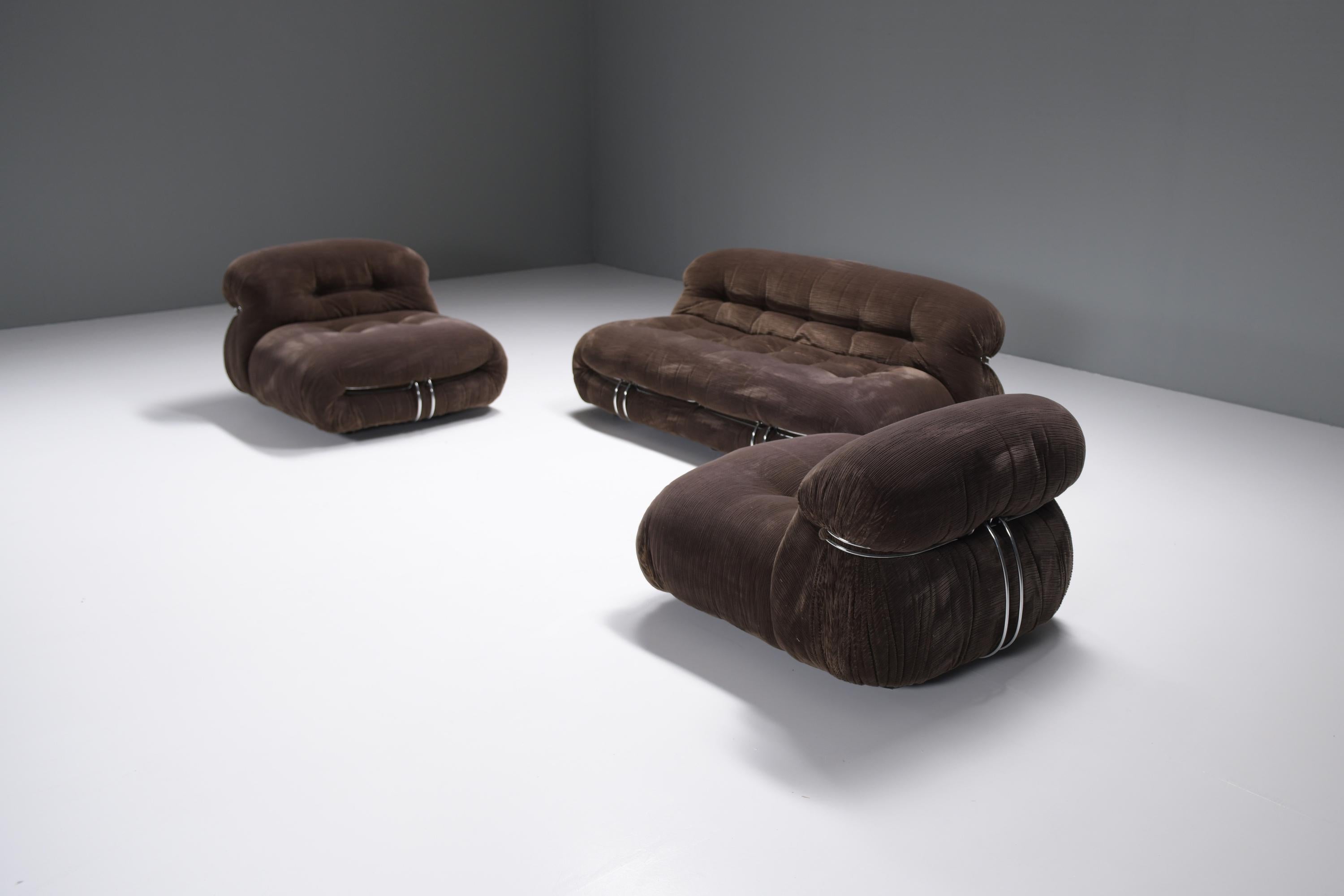 Vintage Soriana set in brown corduroy by Afra e Tobia Scarpa for Cassina 10
