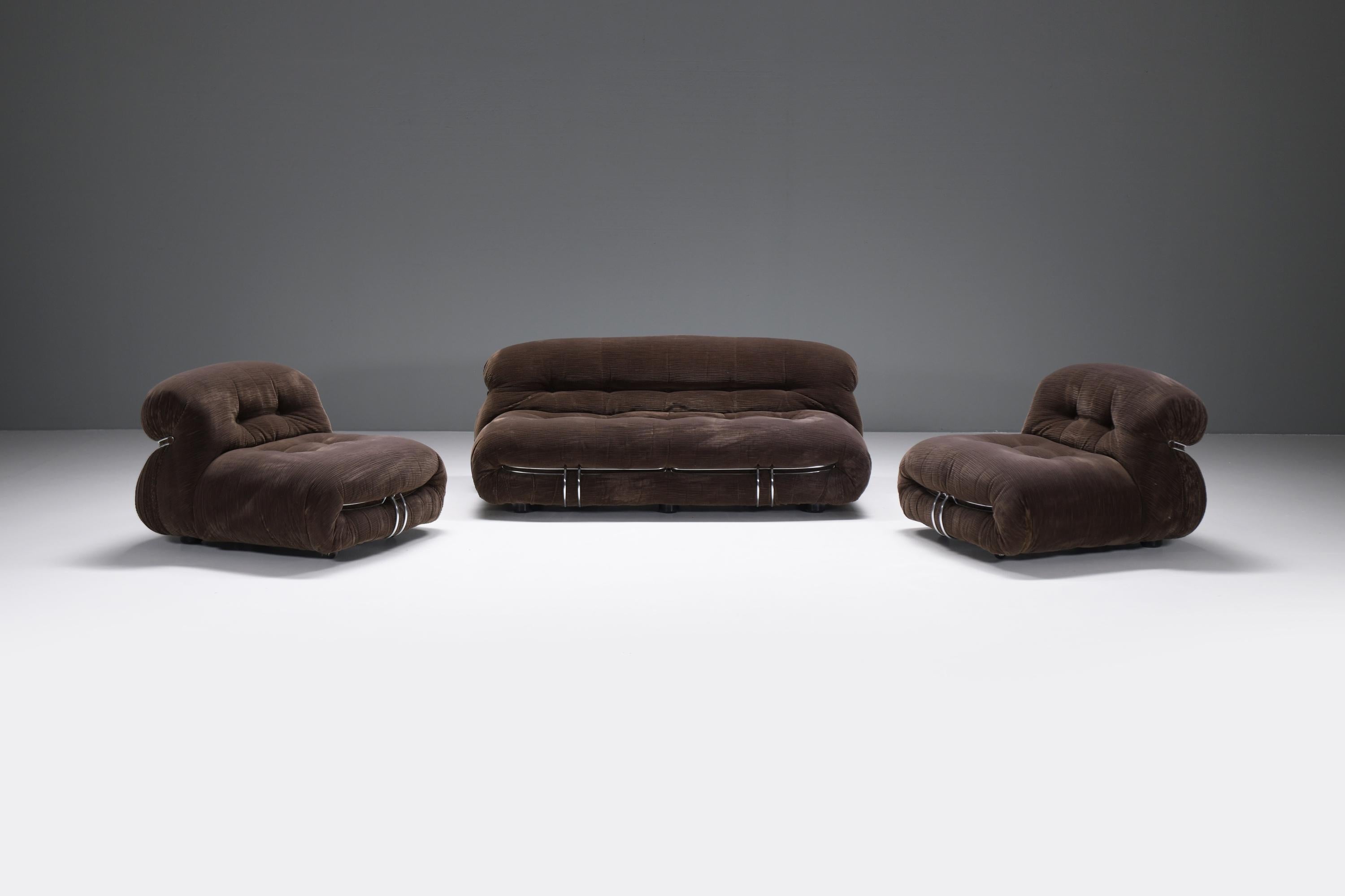 Vintage Soriana set in brown corduroy by Afra e Tobia Scarpa for Cassina 11