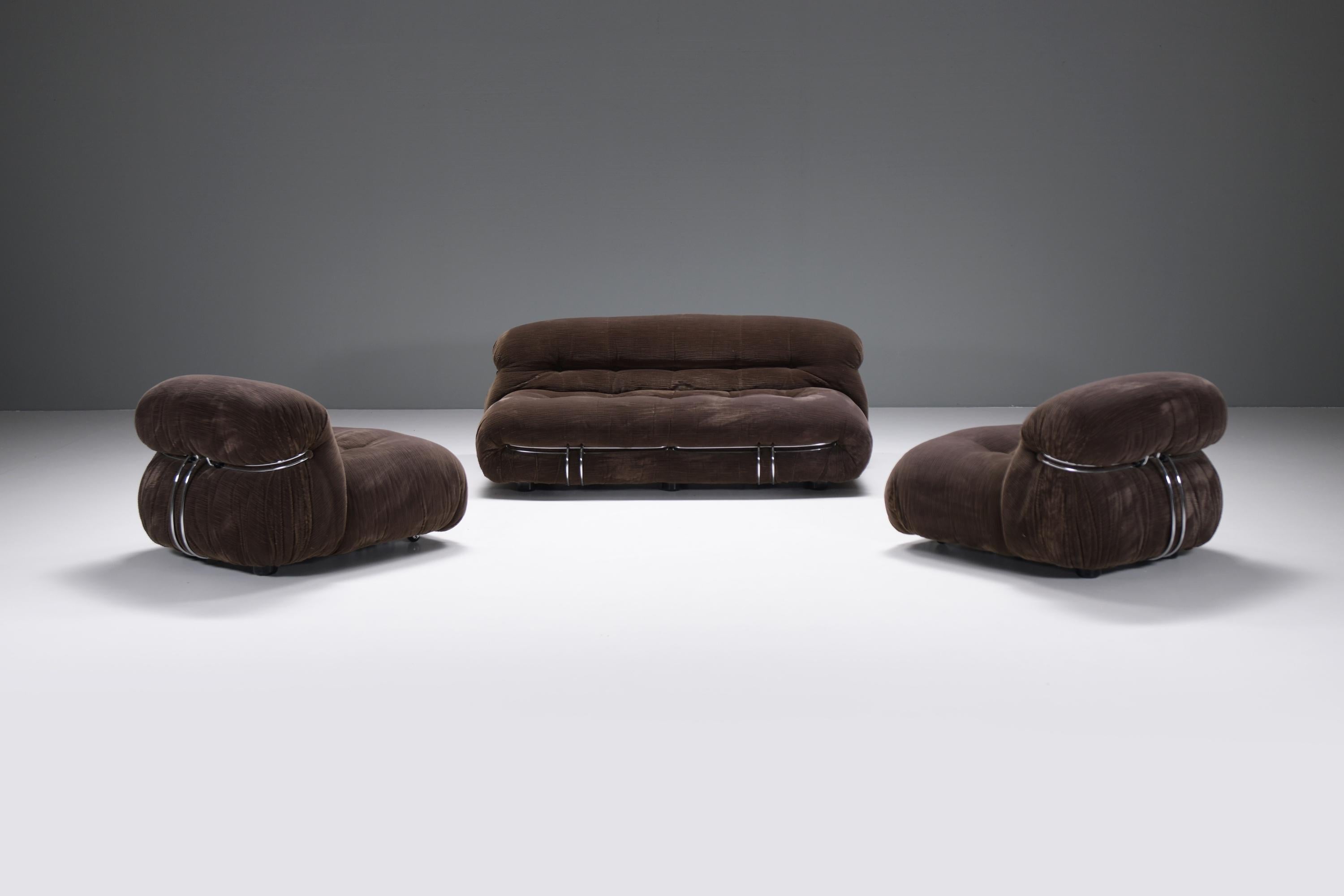 Vintage Soriana set in brown corduroy by Afra e Tobia Scarpa for Cassina 12