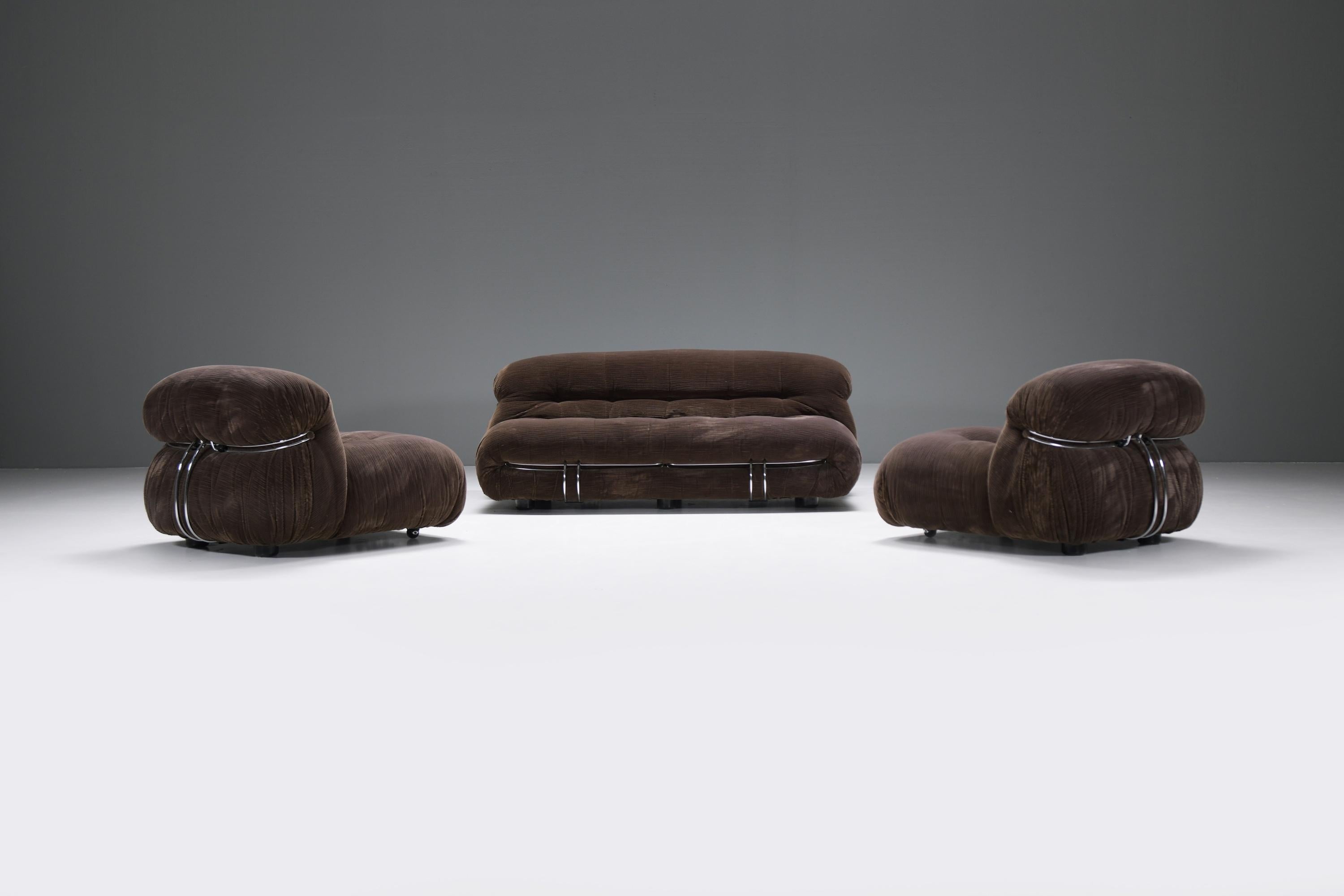 Italian Vintage Soriana set in brown corduroy by Afra e Tobia Scarpa for Cassina