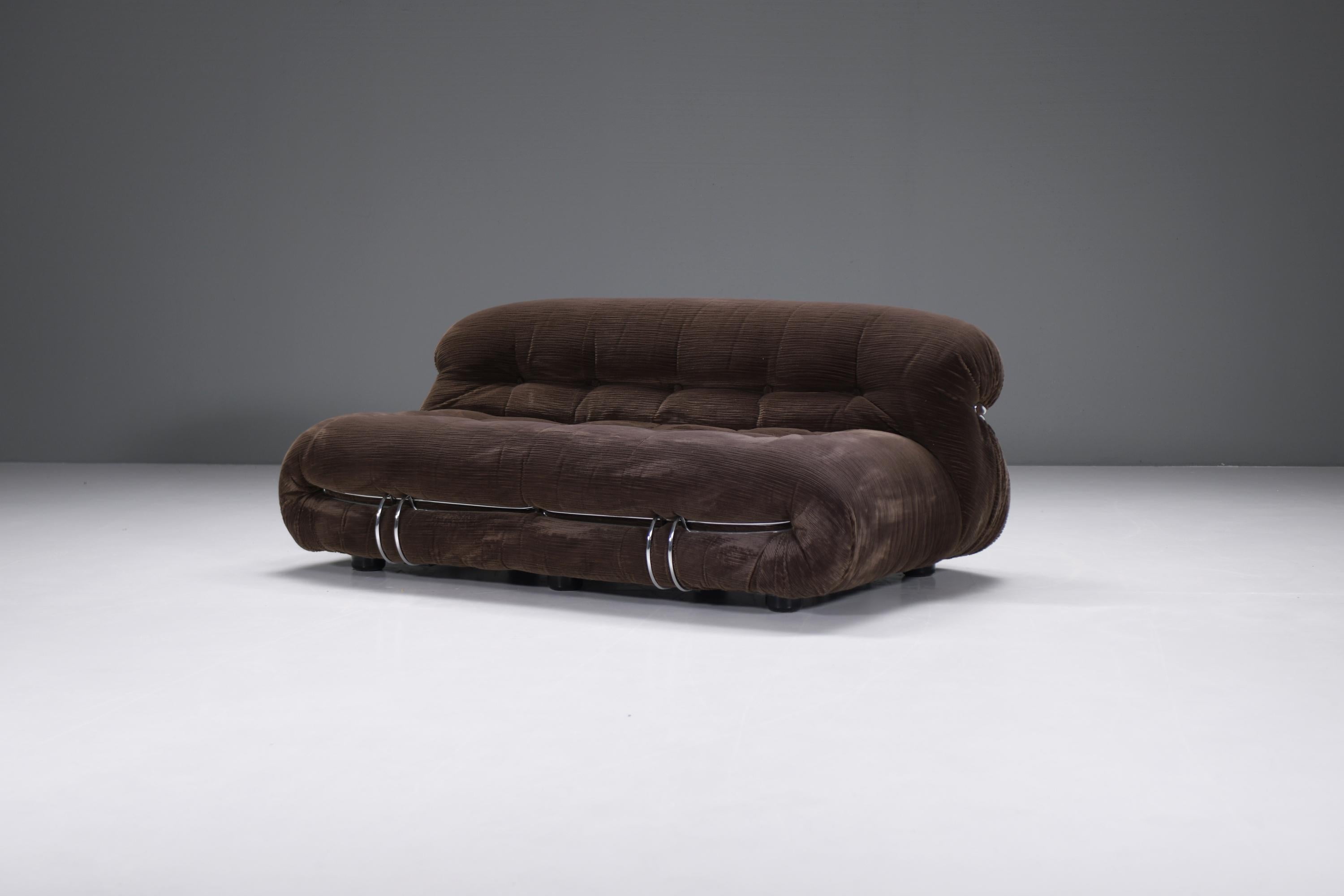 Vintage Soriana set in brown corduroy by Afra e Tobia Scarpa for Cassina 1