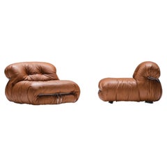 Vintage Soriana set in cognac leather by Afra e Tobia Scarpa for Cassina Italy