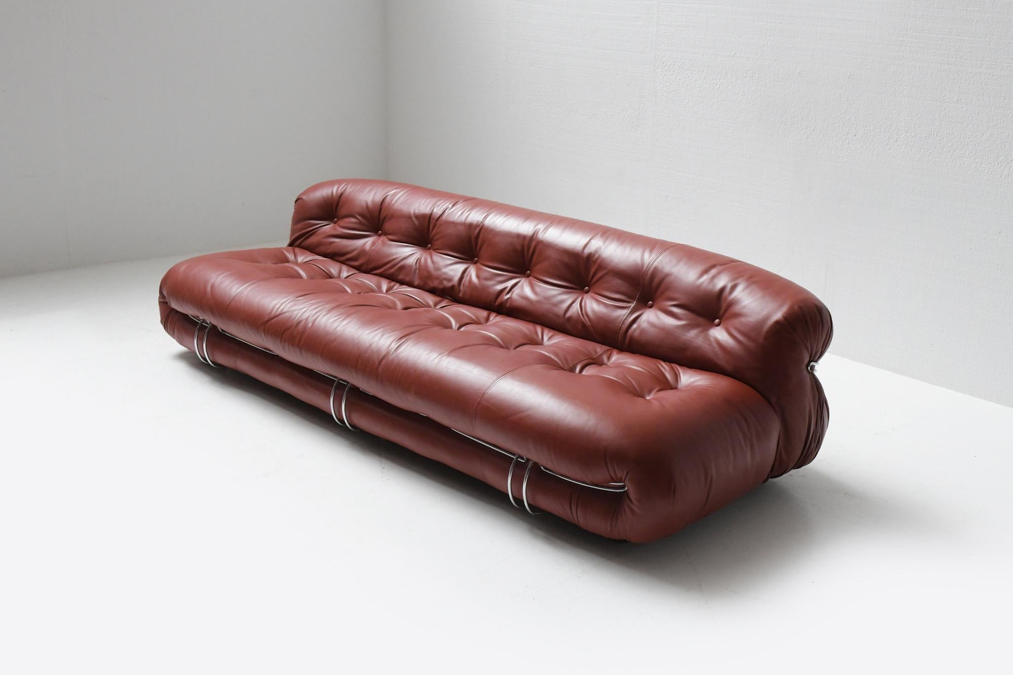 Vintage Soriana Set in Red Leather by Afra E Tobia Scarpa for Cassina, Italy 14
