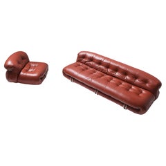 Vintage Soriana Set in Red Leather by Afra E Tobia Scarpa for Cassina, Italy