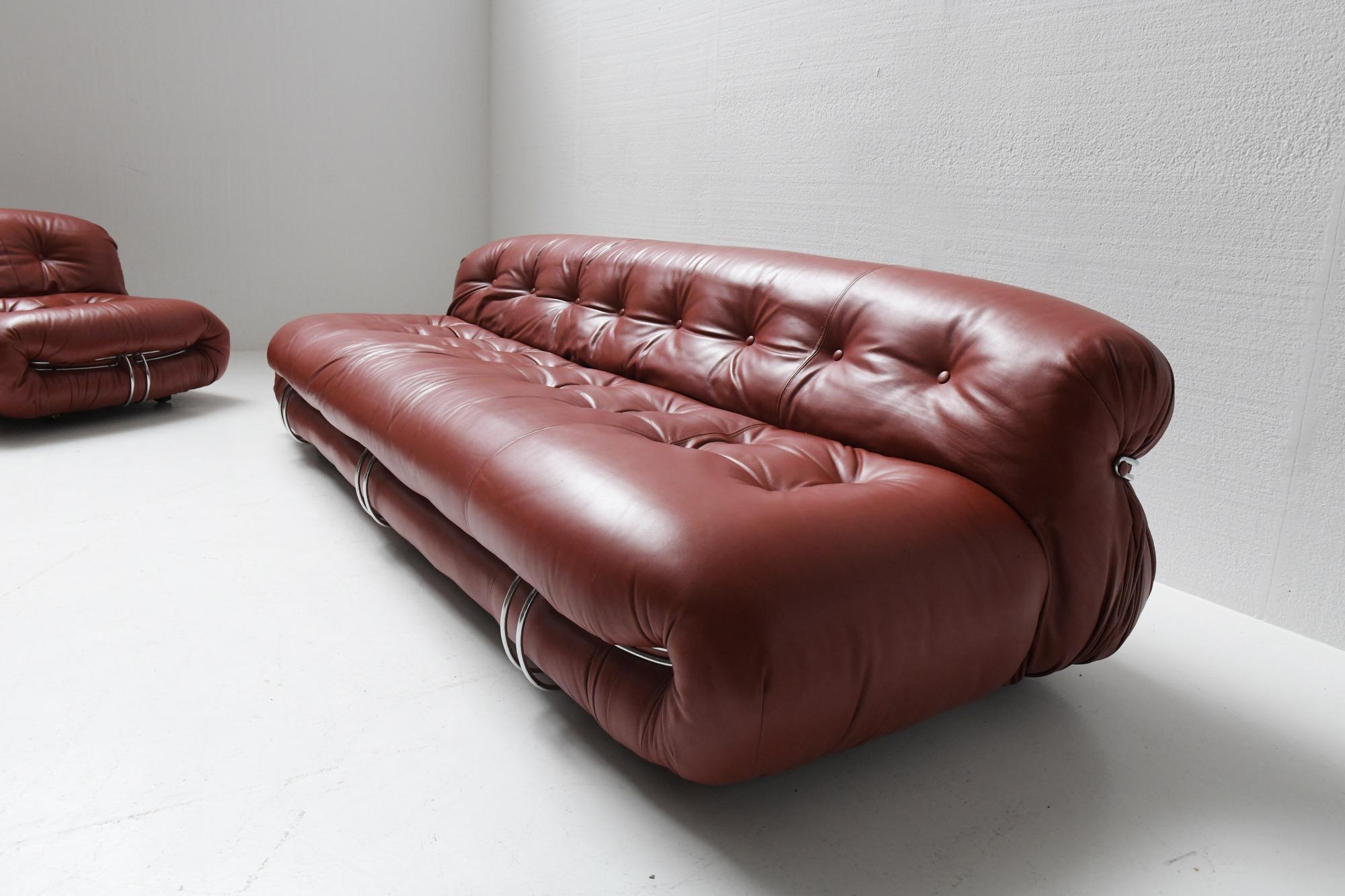20th Century Vintage Soriana Set in Red Leather by Afra E Tobia Scarpa for Cassina, Italy