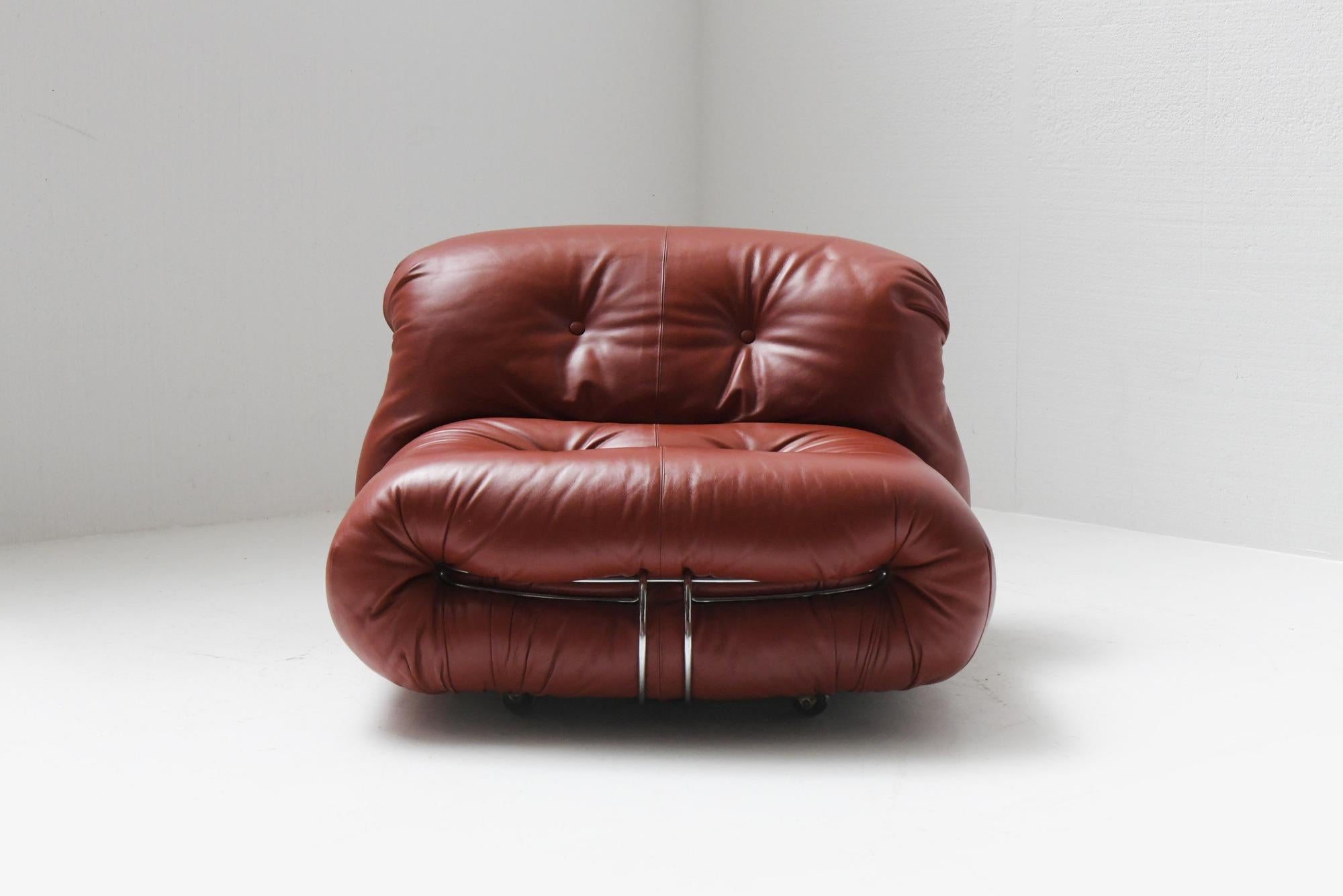 Vintage Soriana Set in Red Leather by Afra E Tobia Scarpa for Cassina, Italy 5