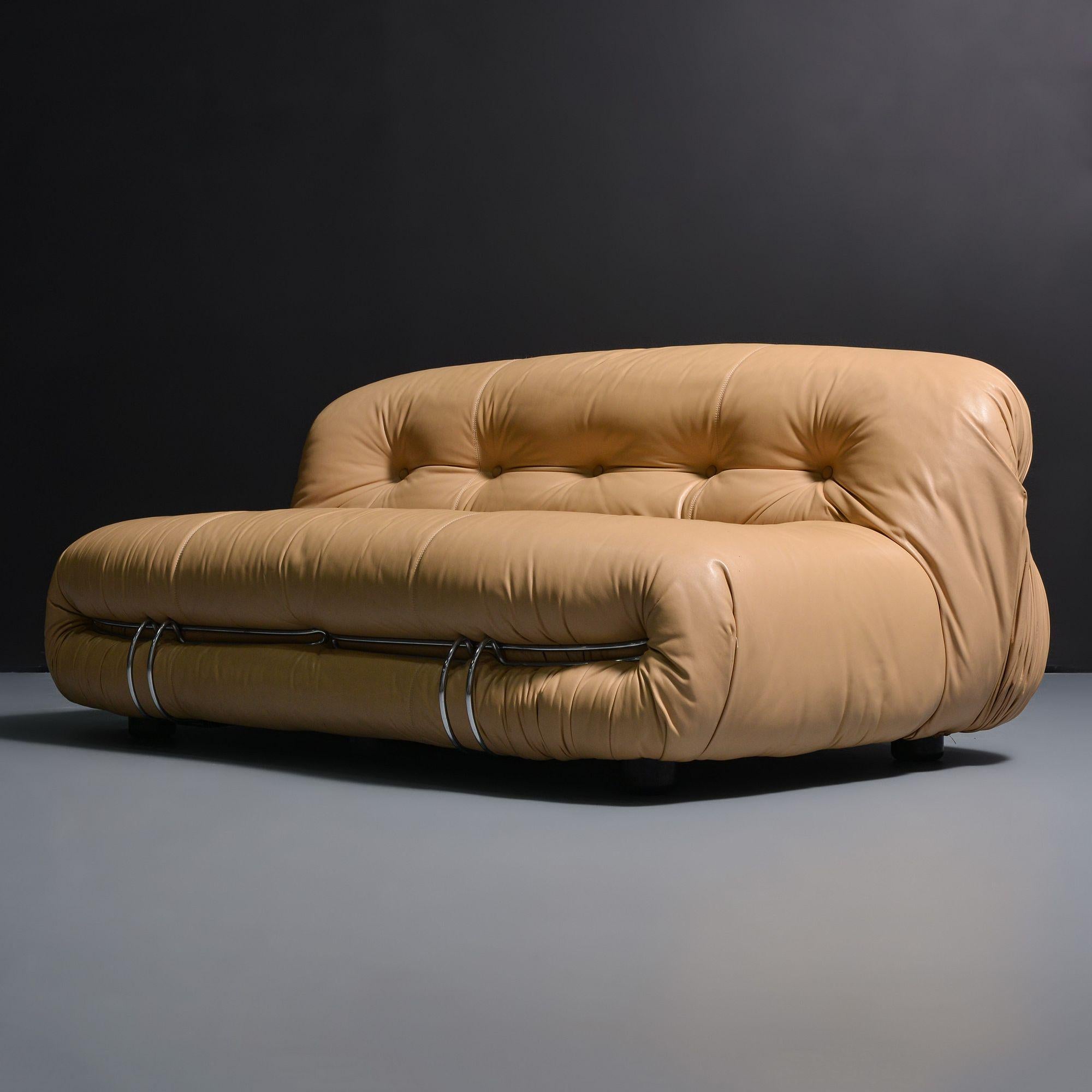 Late 20th Century Vintage Soriana Sofa by Afra & Tobia Scarpa in Original Natural Leather, 1970 For Sale