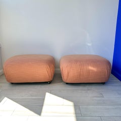 Vintage Souffle Pouf Ottomans Pair on Wheels