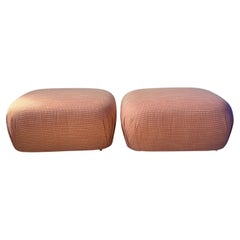 Vintage Souffle Pouf Ottomans Pair on Wheels