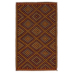 Tappeto vintage Soumak fatto a mano in lana marrone con disegno geometrico