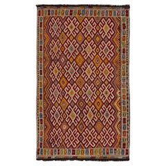 Tappeto vintage Soumak fatto a mano con disegno geometrico in lana multicolore