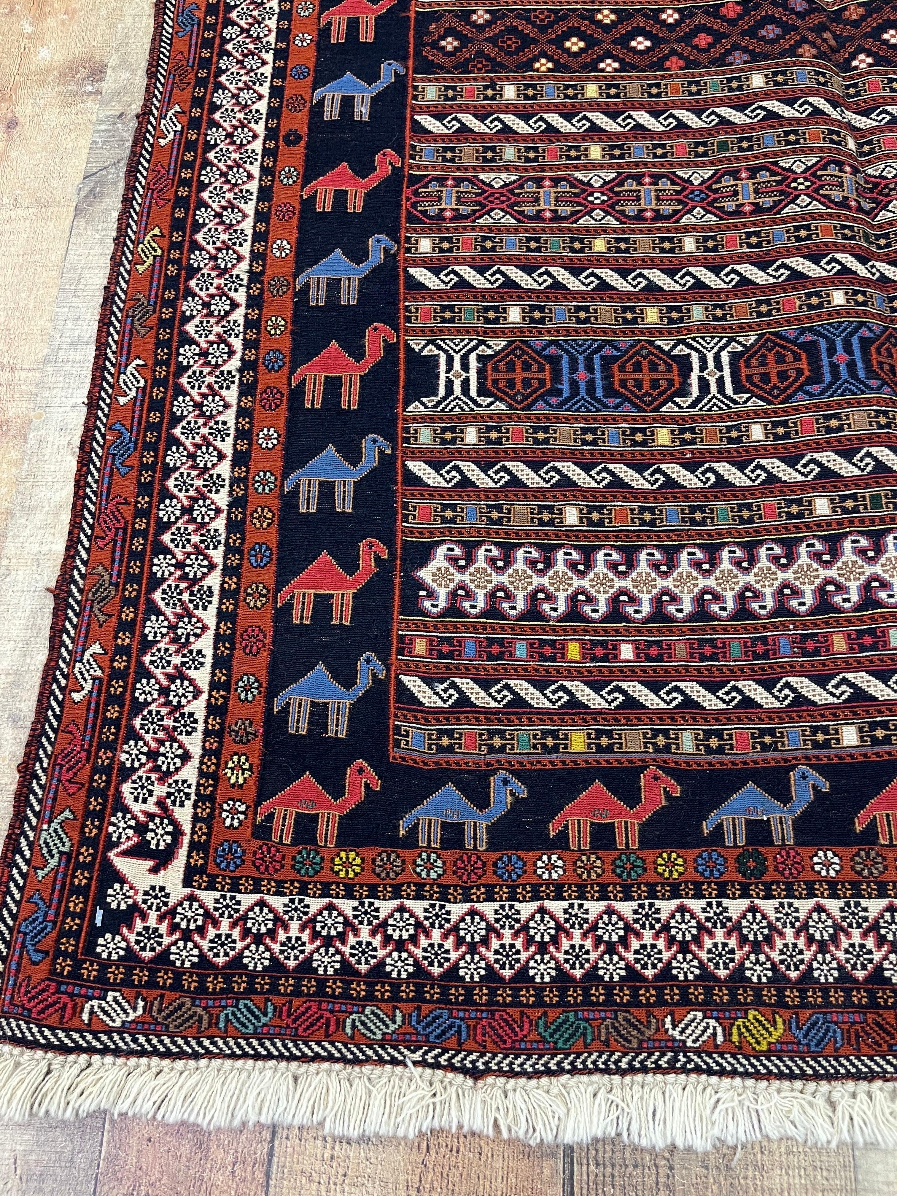 Vintage Soumak Persian Rug with Tribal Style For Sale 1