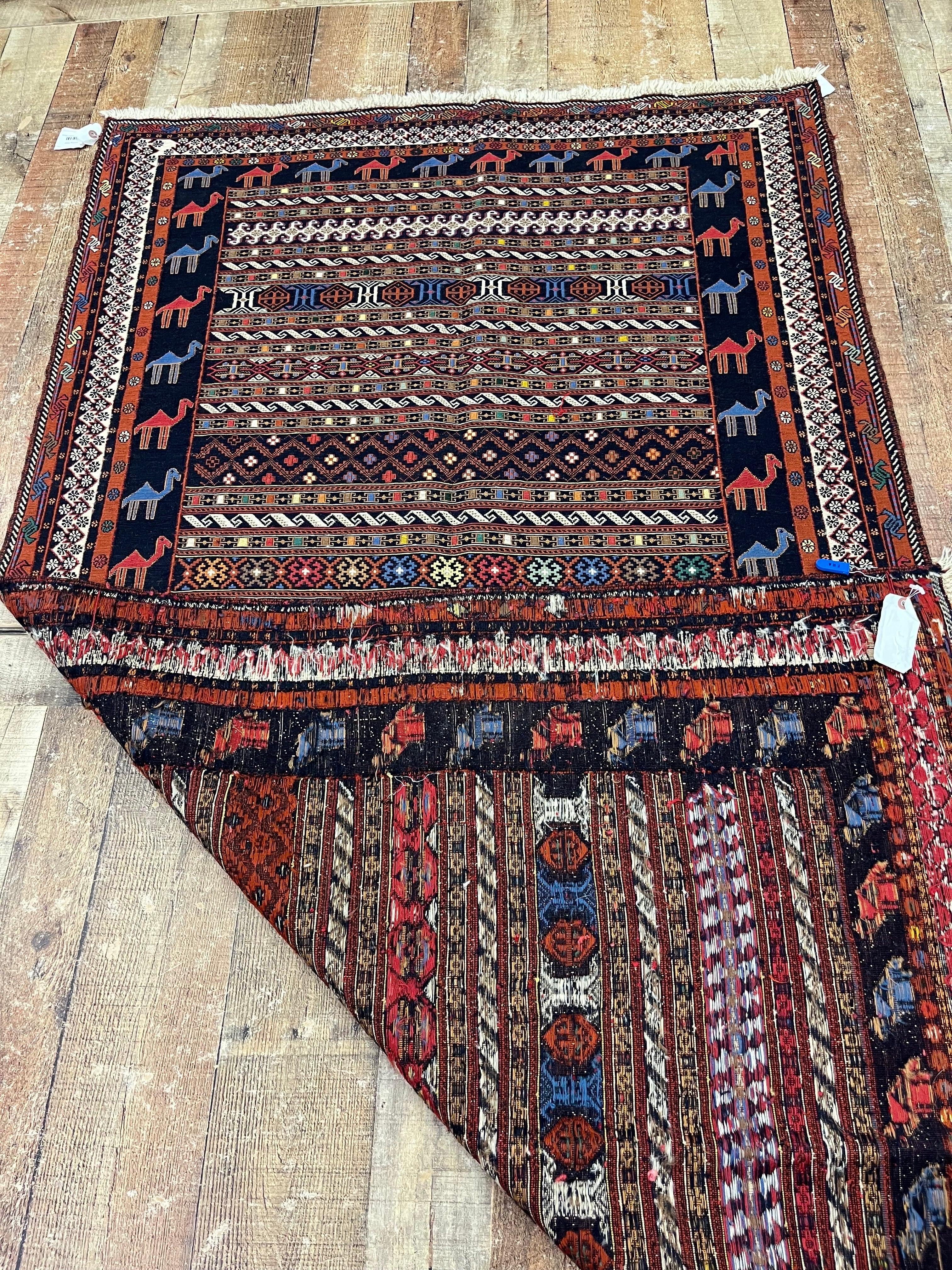 Vintage Soumak Persian Rug with Tribal Style For Sale 2