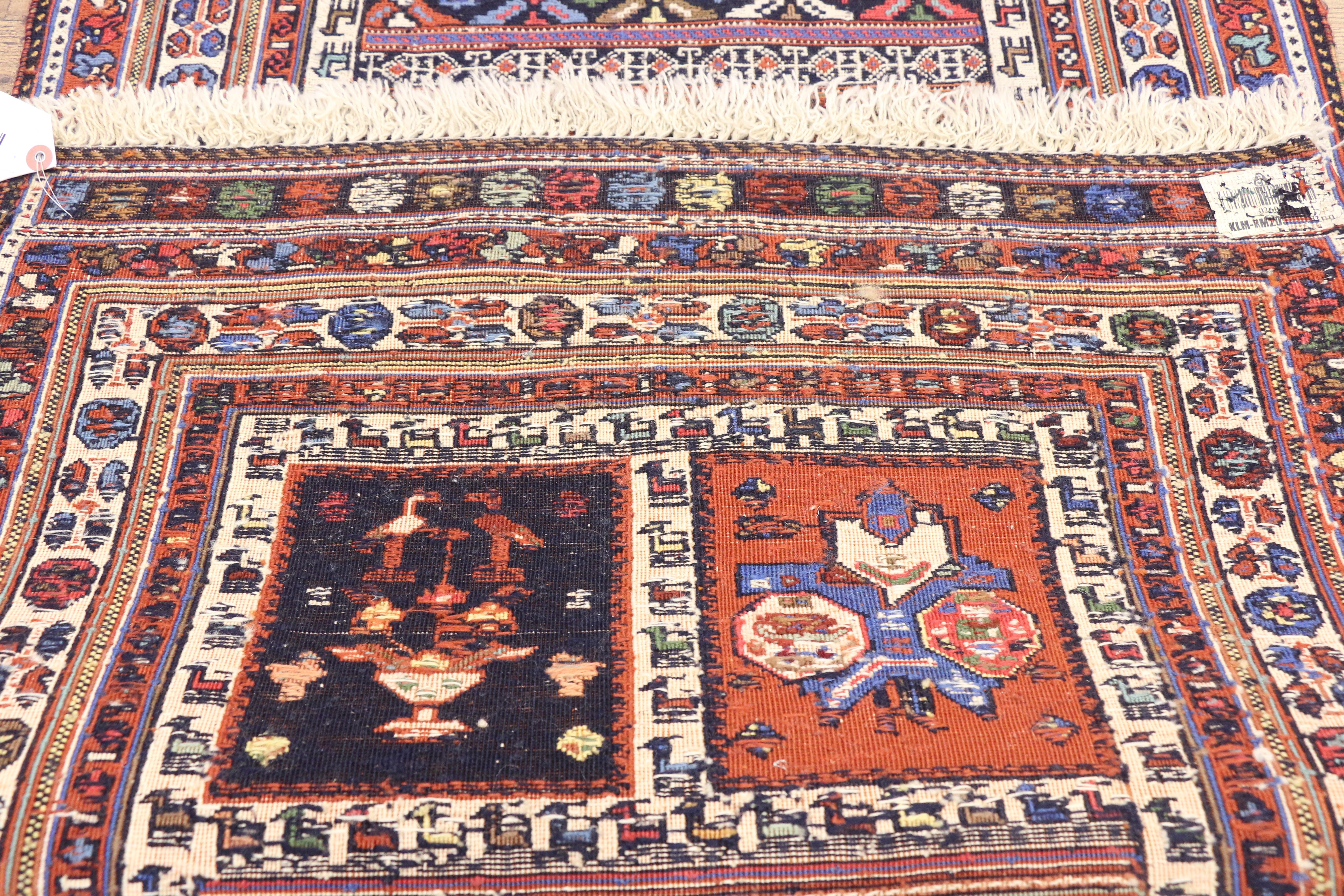 Wool Vintage Soumak Persian Runner with Tribal Style, Flat-Weave Hallway Runner