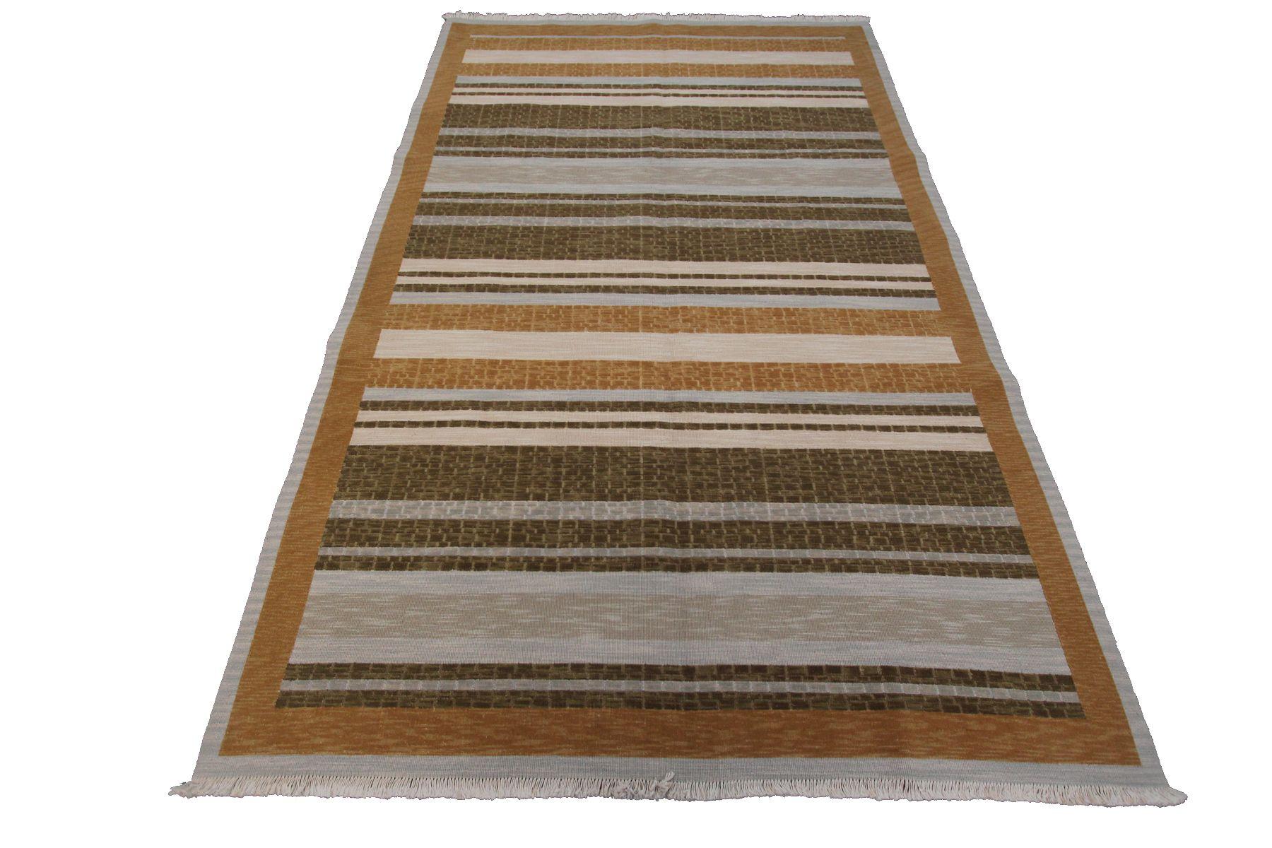 Vintage Soumak Teppich Jajim Modern Design Abstrakt Handgefertigter Teppich Streifen (Handgeknüpft) im Angebot
