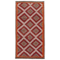 Vintage Turkish Soumak Wool Rug, Hand-Knotted, Geometric Design, 1940s