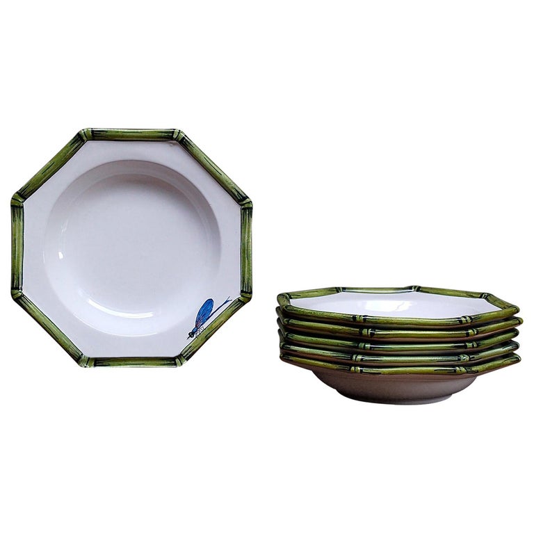 Vintage Soup Plates by COSTA with Bamboo and Dragonfly Decoration