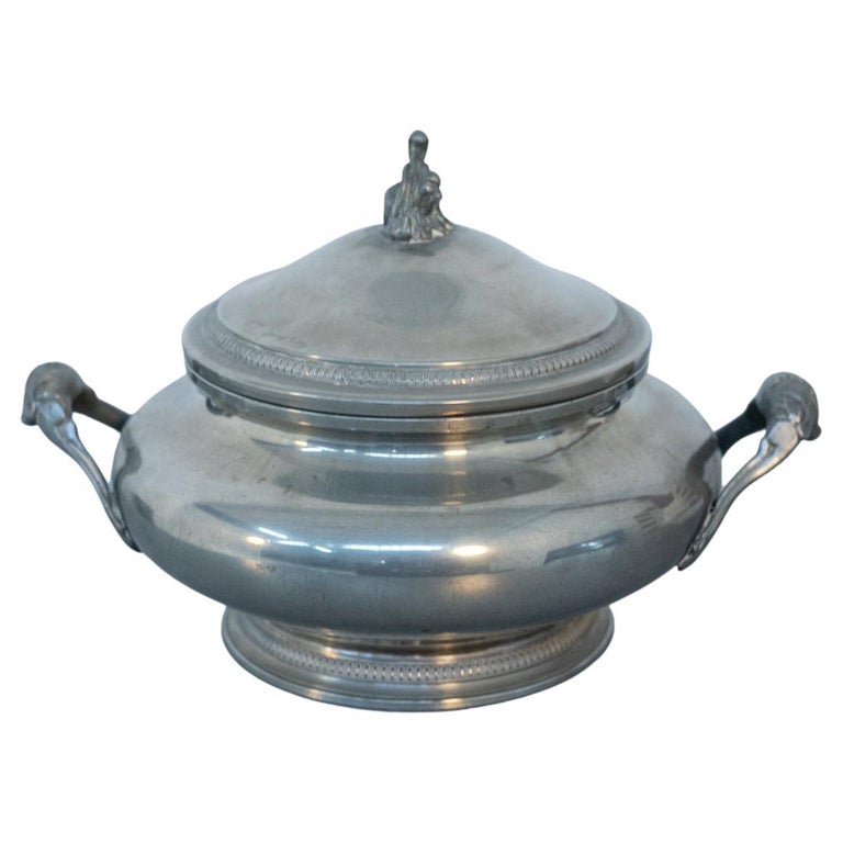 Vintage Soup Tureen in Silver Metal with Lid For Sale at 1stDibs