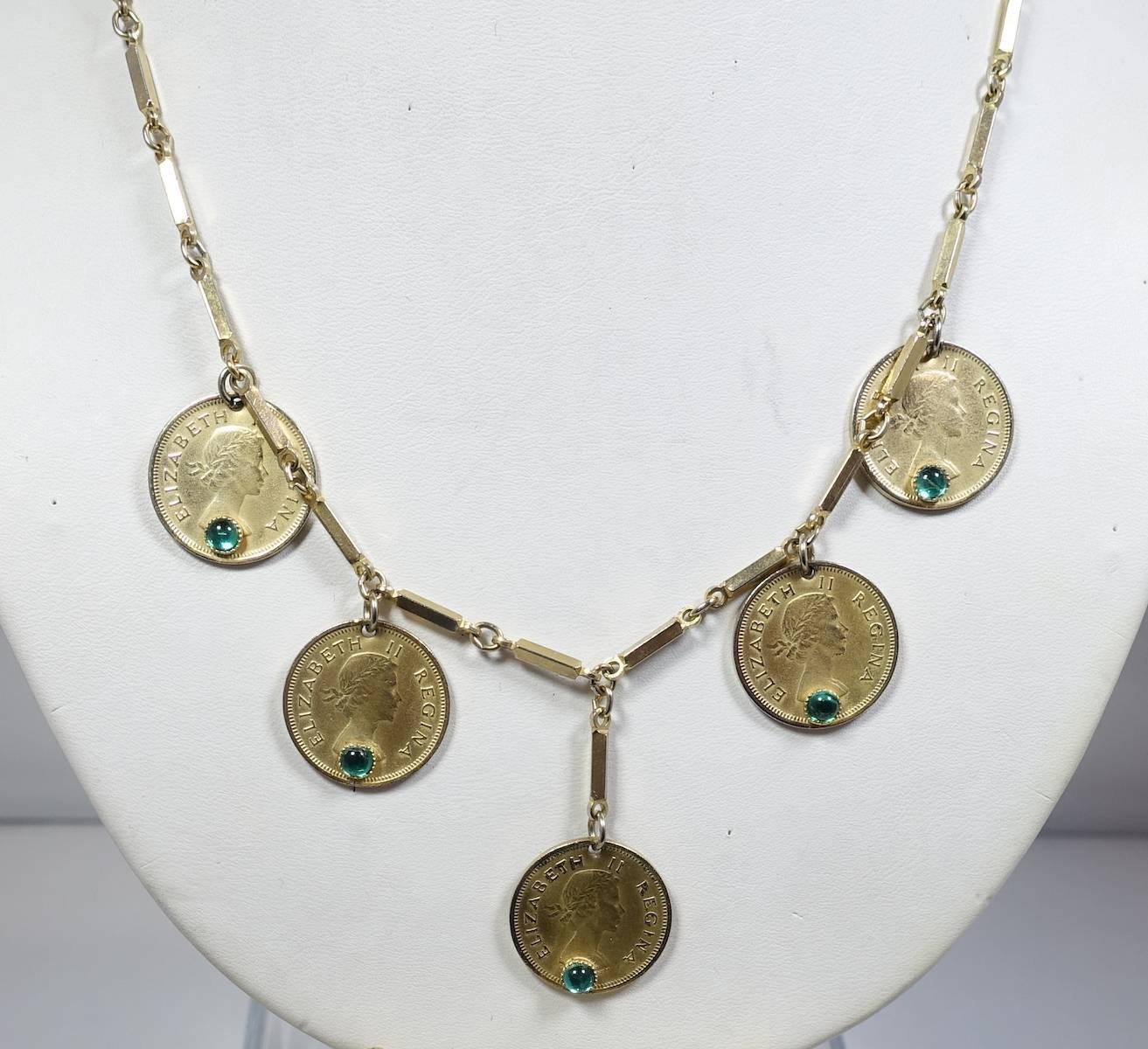 Vintage South African Faux Coins Necklace & Earrings 2