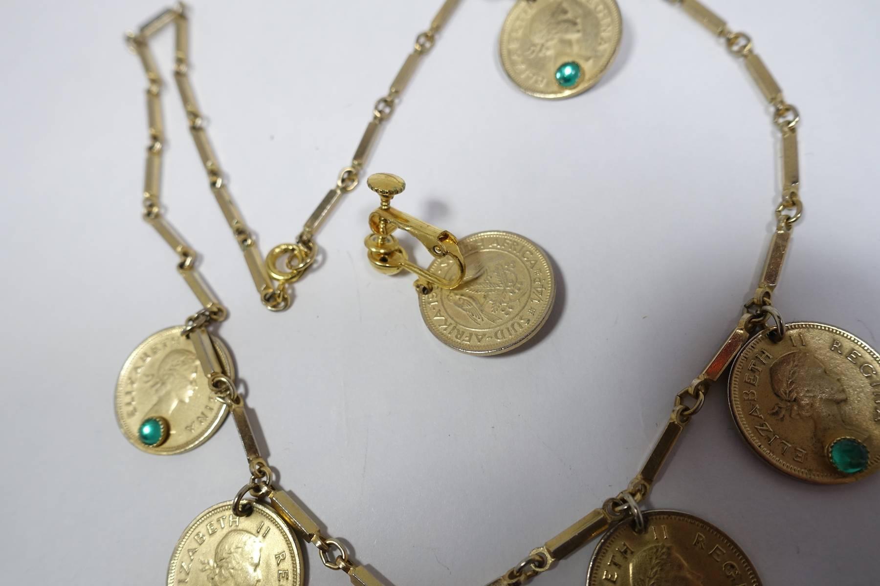 Vintage South African Faux Coins Necklace & Earrings 3