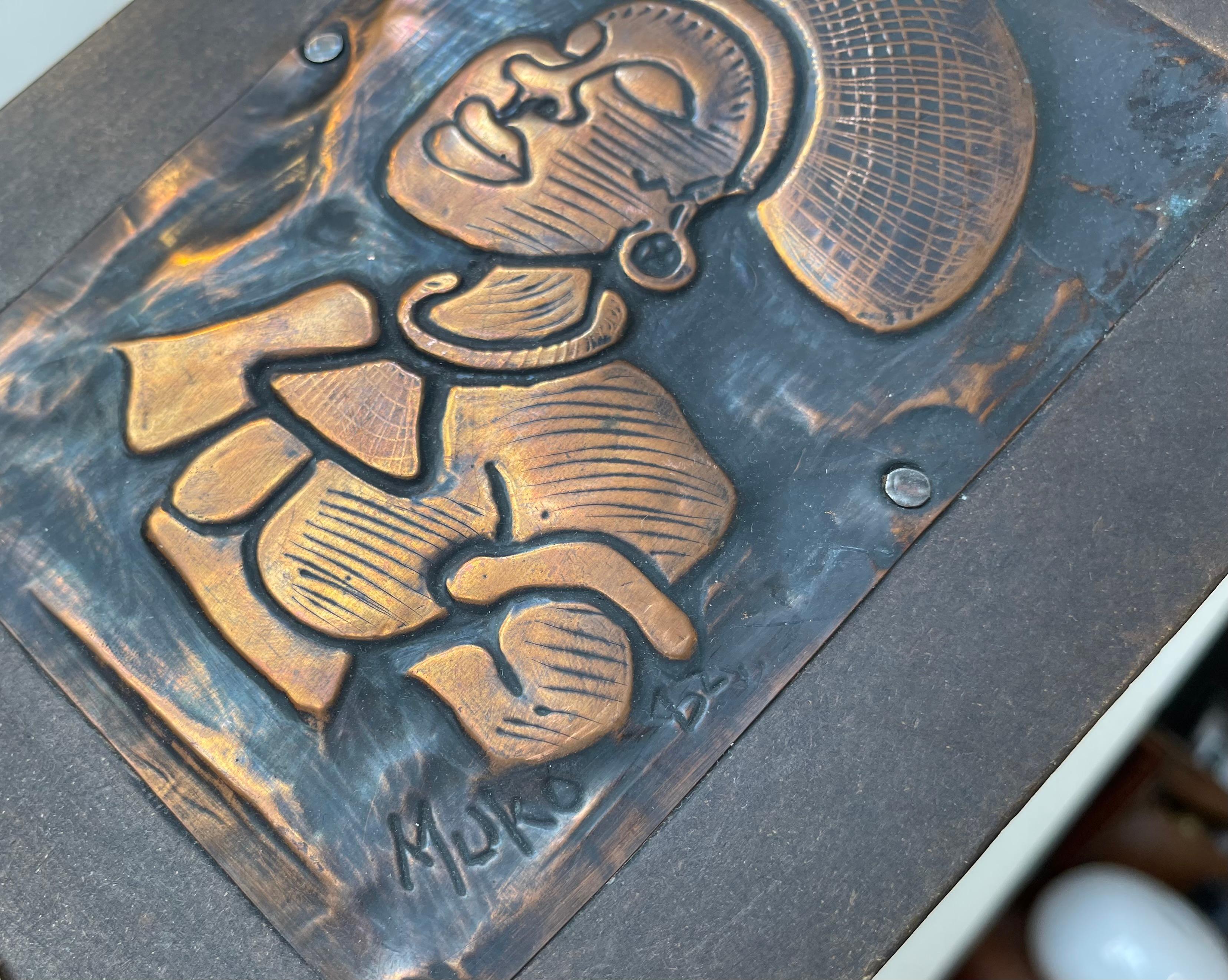 20th Century Vintage South African Wall Plaque in Embossed Copper, Signed Muko 82 For Sale