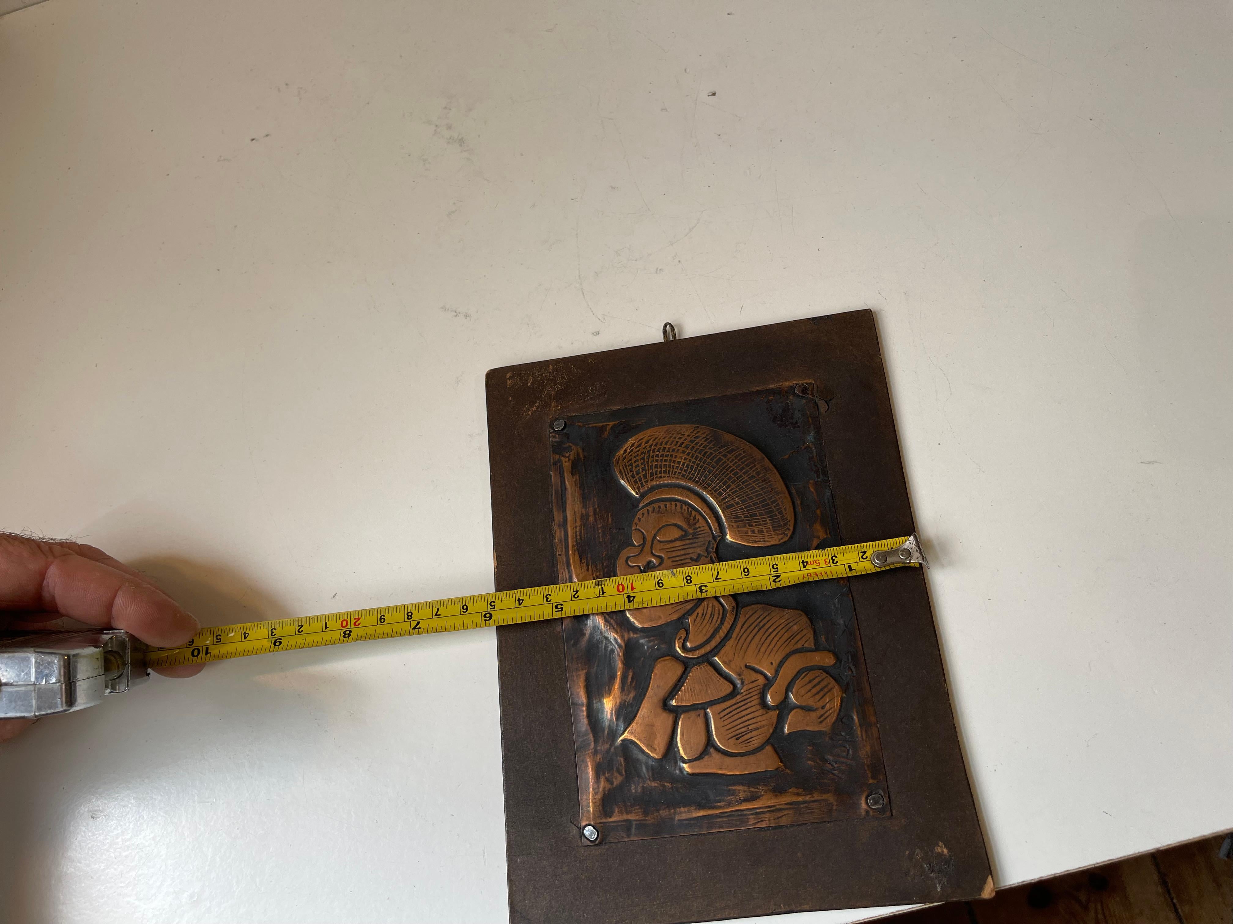 Vintage South African Wall Plaque in Embossed Copper, Signed Muko 82 For Sale 3