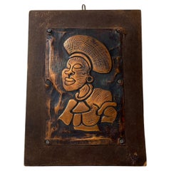 Placa mural sudafricana vintage de cobre repujado, firmada Muko 82