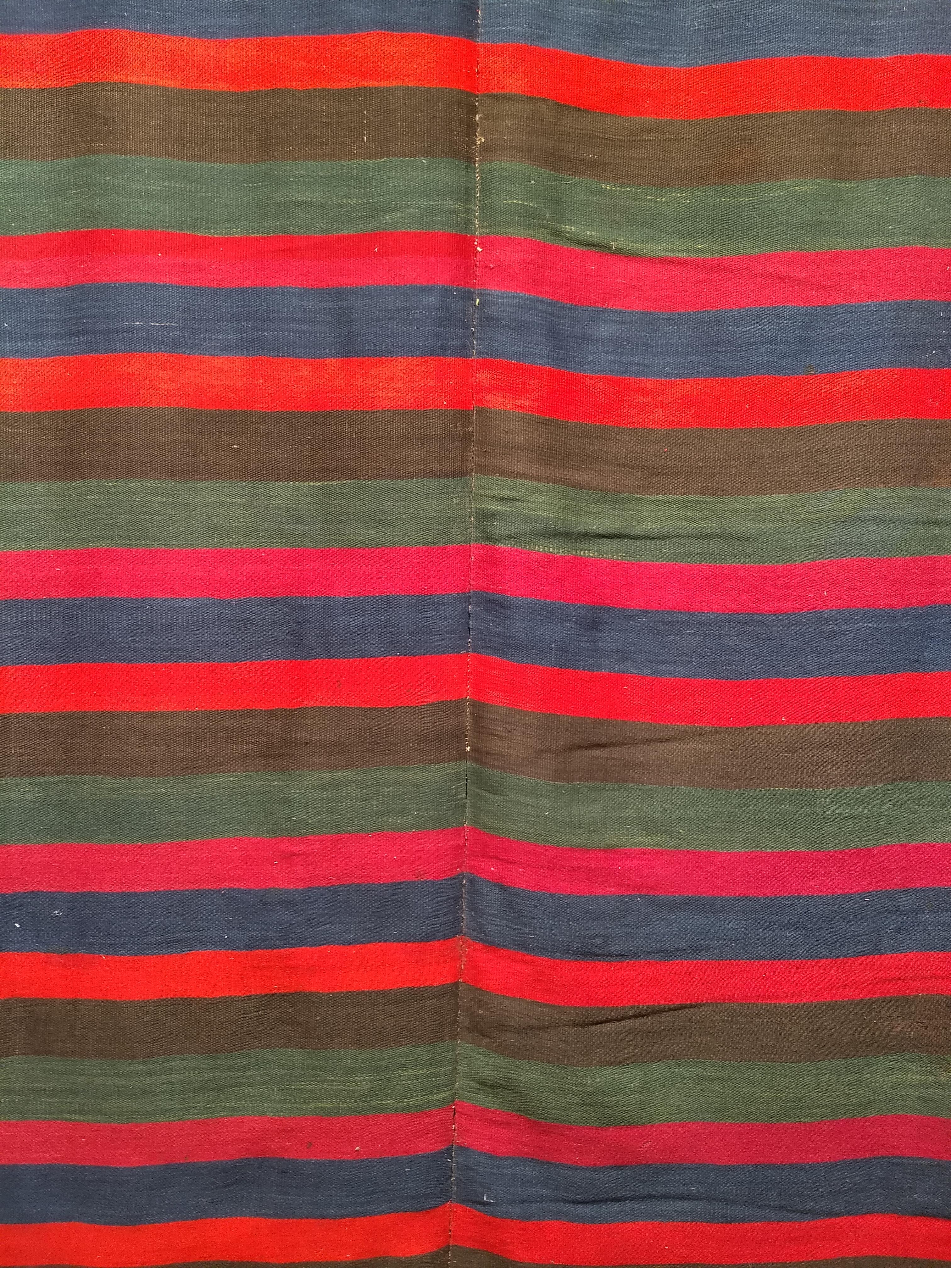 20th Century Vintage South American Hand-woven Kilim in Stripe Pattern in Magenta, Blue, Red For Sale
