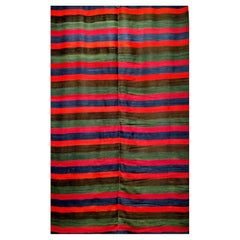 Retro South American Hand-woven Kilim in Stripe Pattern in Magenta, Blue, Red
