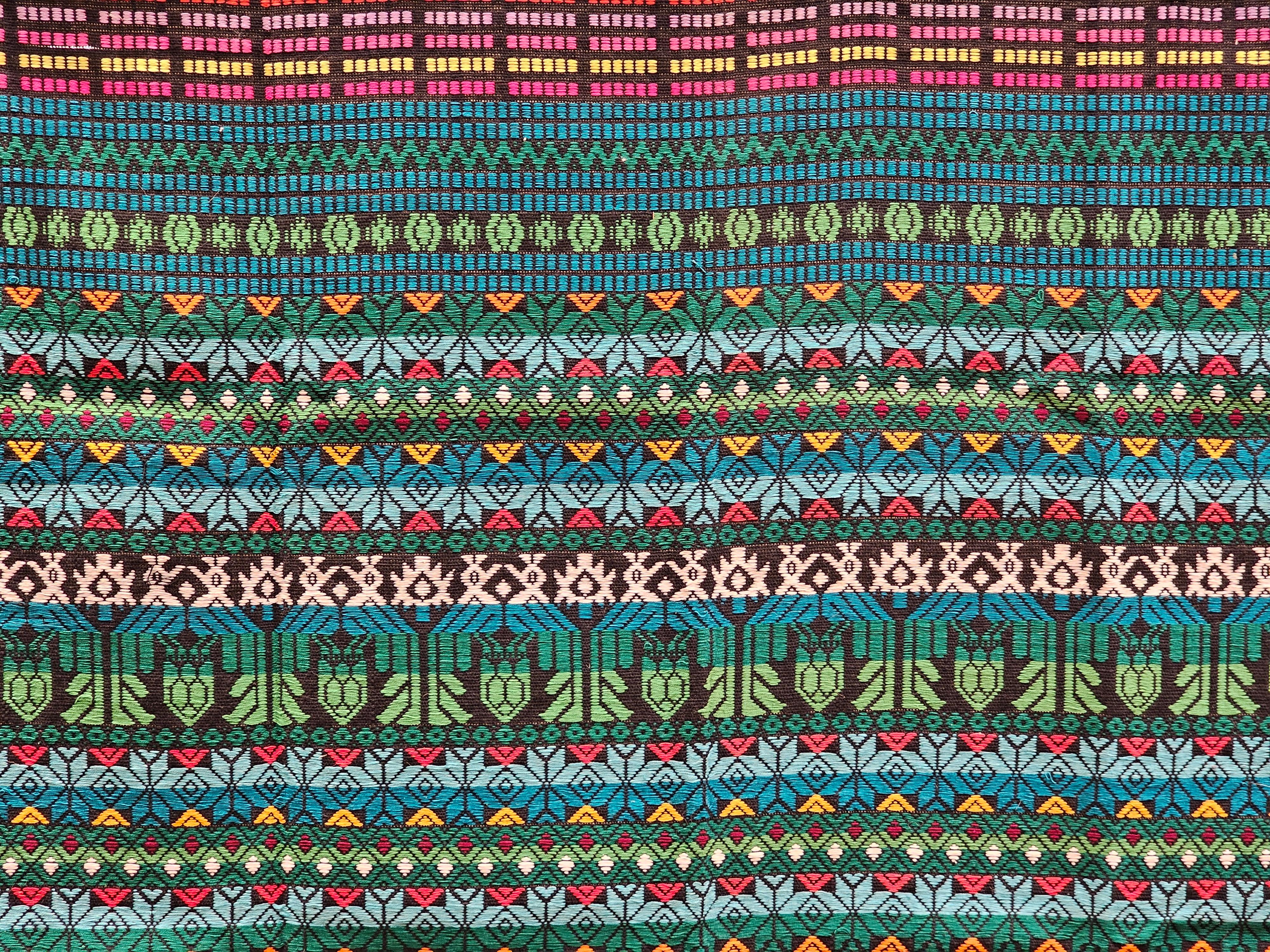 Peruvian Vintage South American Hand-woven Textile Panel in Green, Blue, Red, Black For Sale