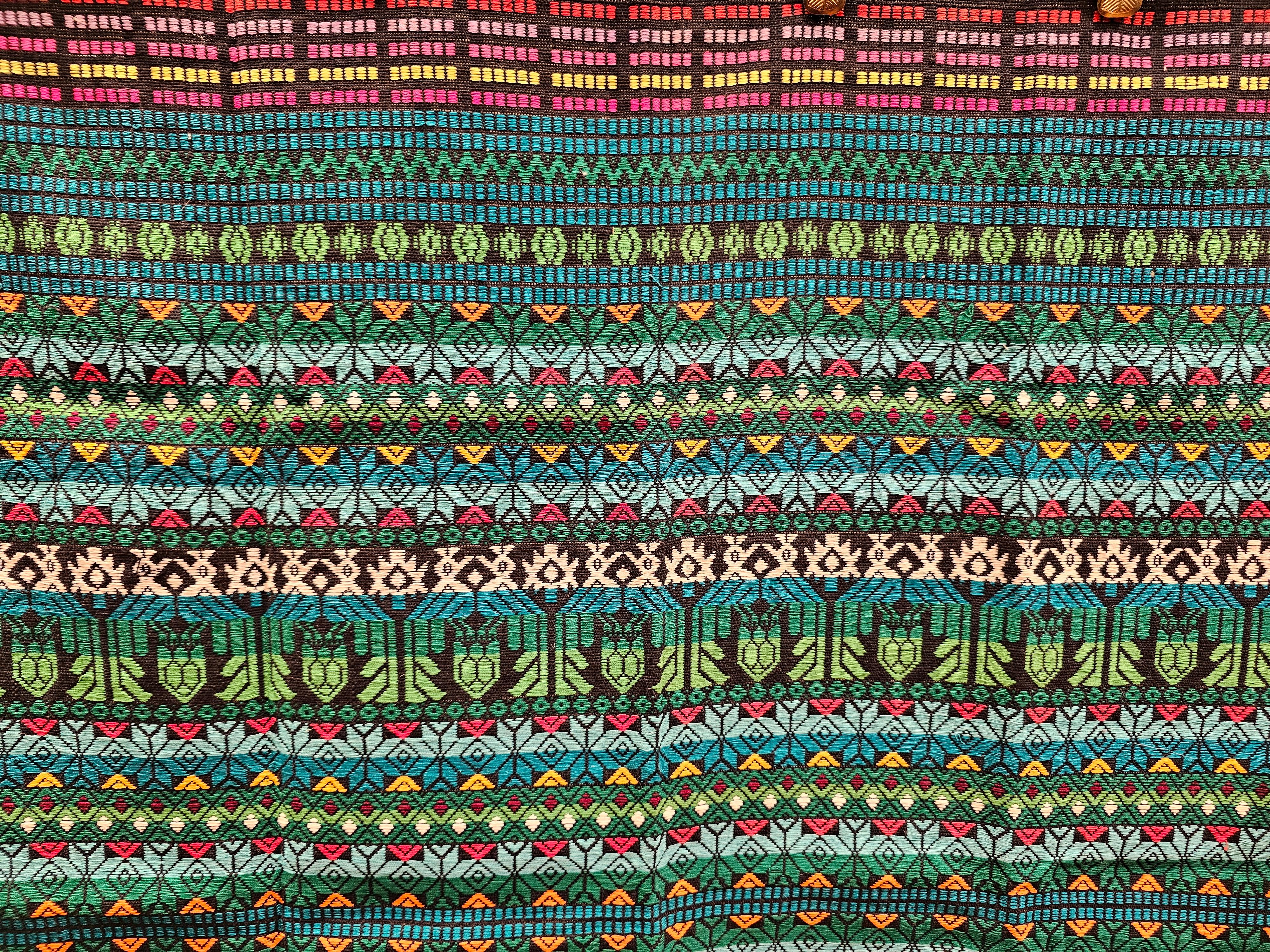 Vintage South American Hand-woven Textile Panel in Green, Blue, Red, Black In Good Condition For Sale In Barrington, IL